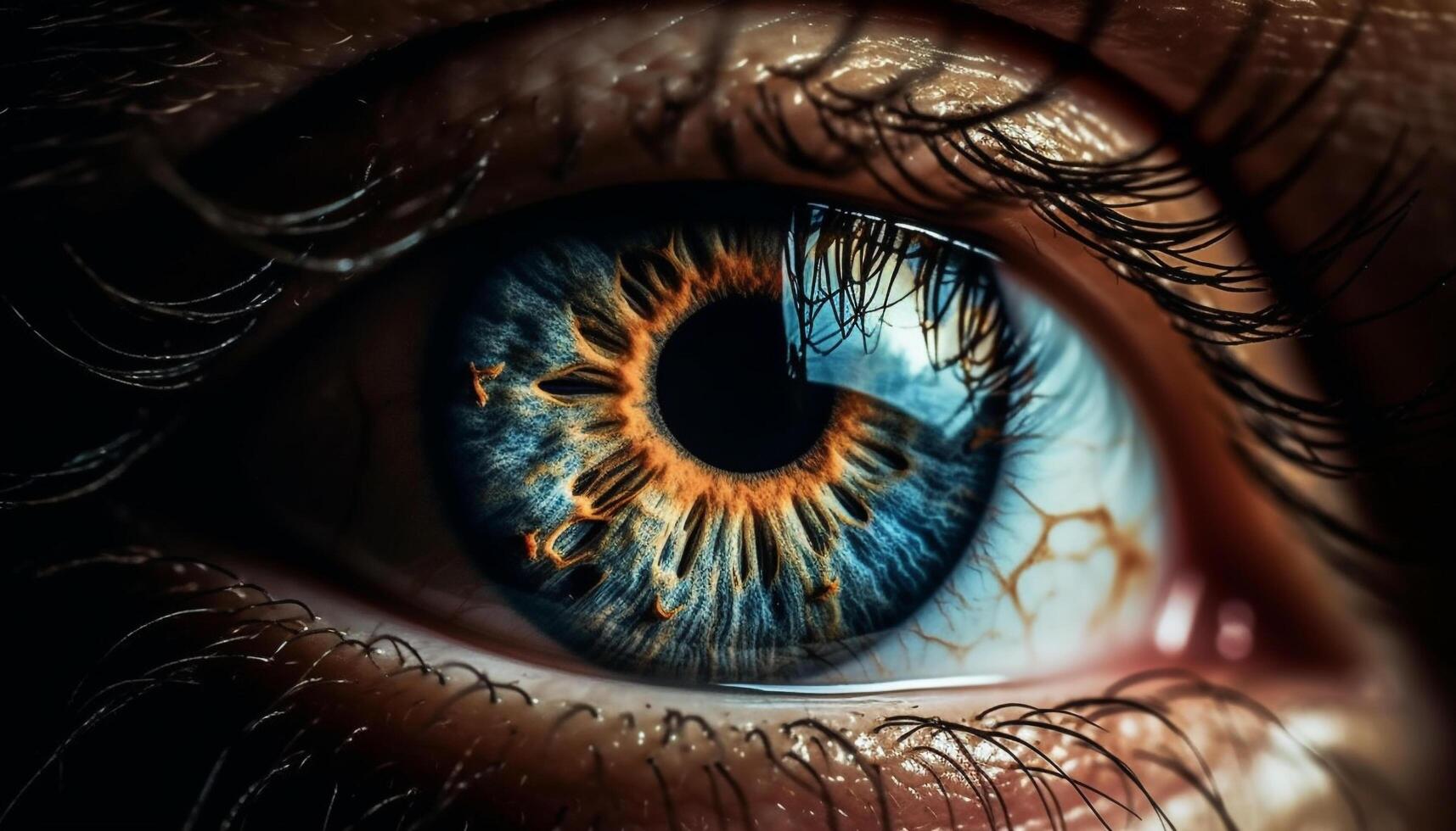 un femme bleu yeux en regardant, en train de regarder avec sélectif concentrer généré par ai photo