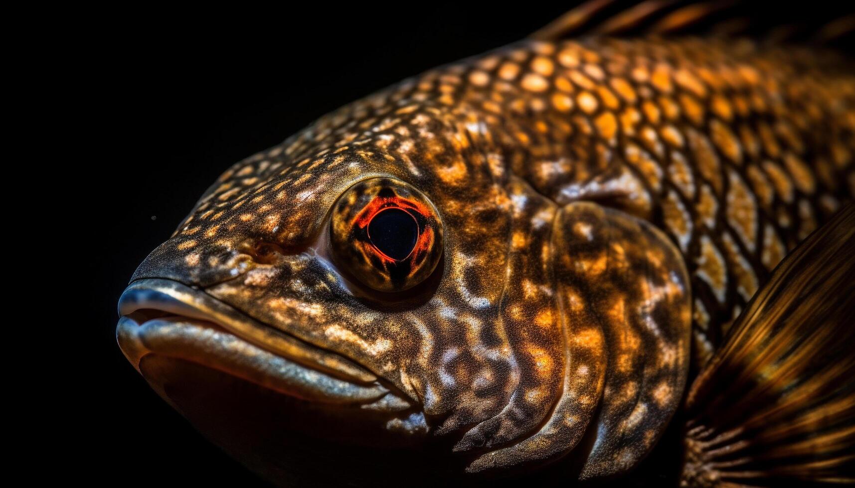 multi coloré poisson nager dans tropical récif, proche en haut portrait généré par ai photo