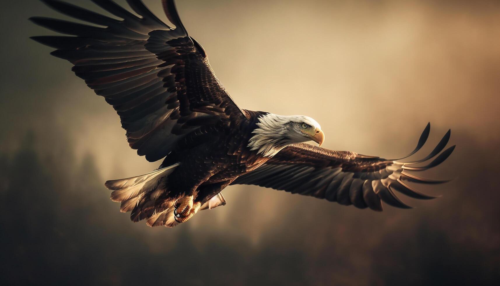 majestueux chauve Aigle se répand ailes dans milieu air, symbolisant américain culture généré par ai photo