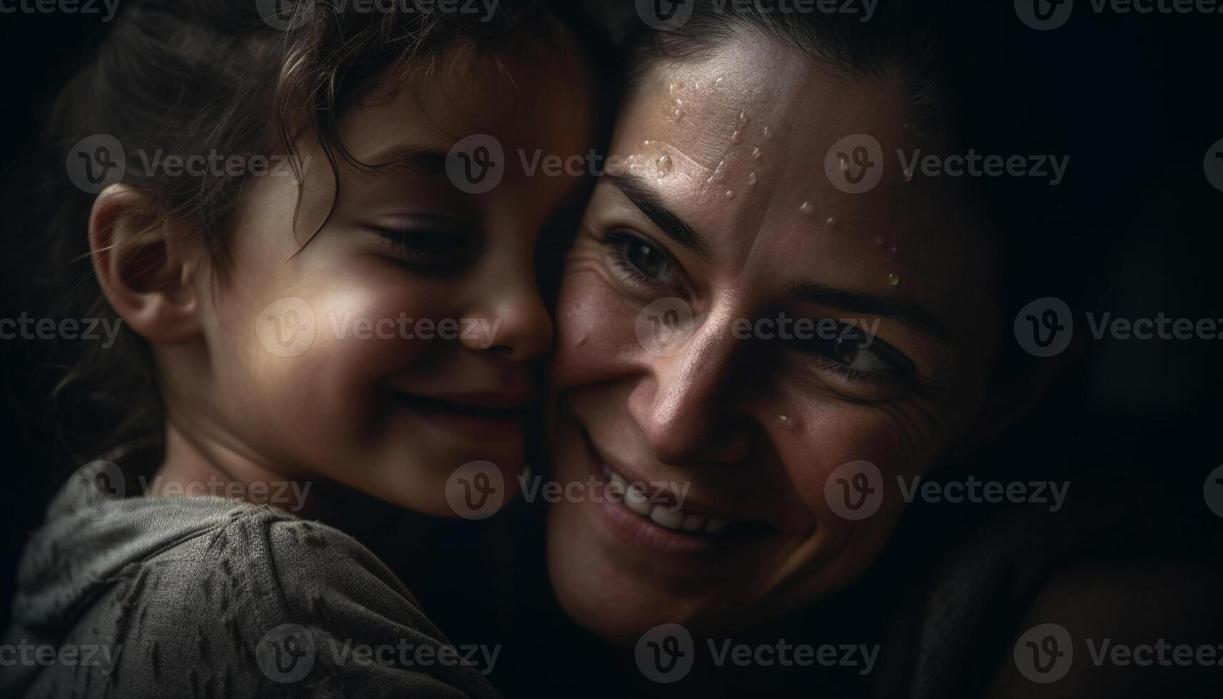 un content famille embrasser, souriant, et collage à l'intérieur ensemble généré par ai photo