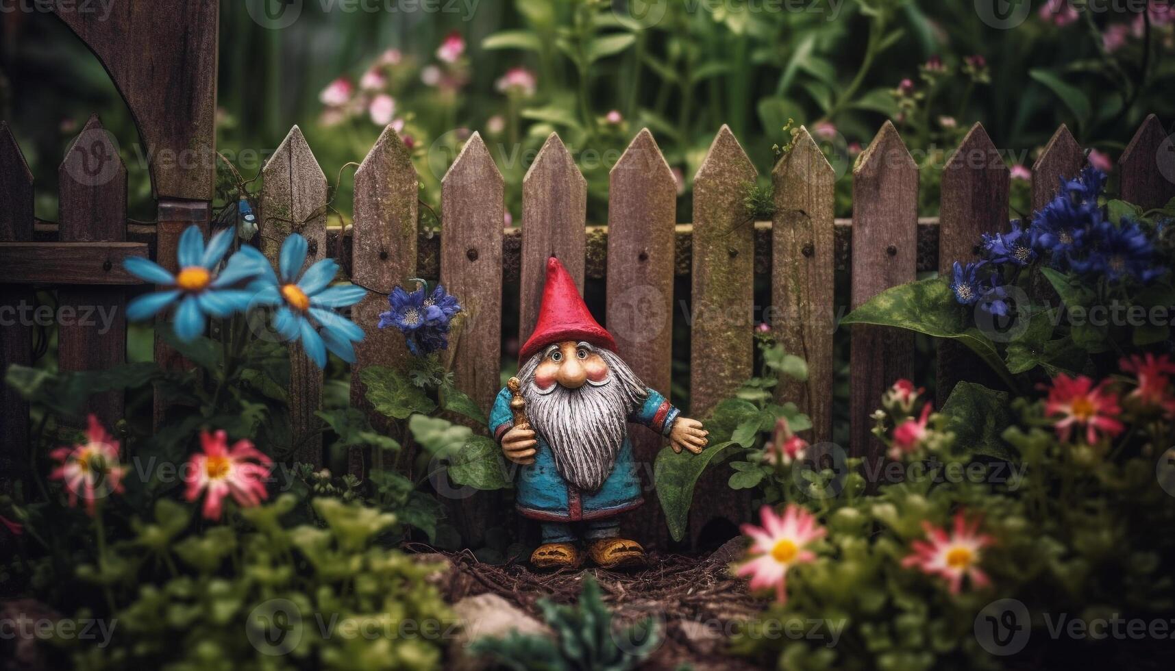 une mignonne fleur pot décoration est assis en plein air dans le vert herbe généré par ai photo