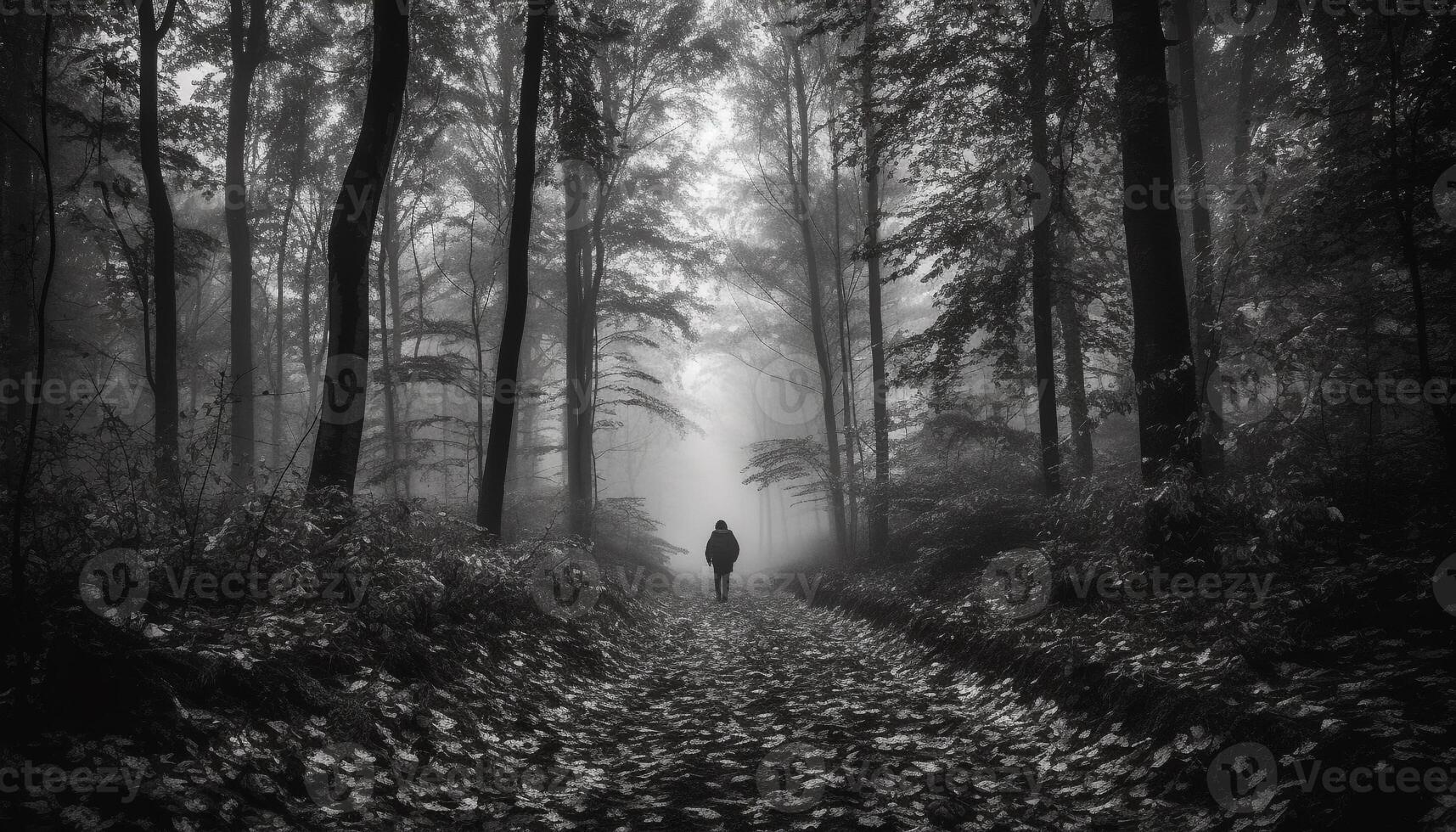 solitude dans nature, une mystérieux brouillard voiles le tranquille scène généré par ai photo