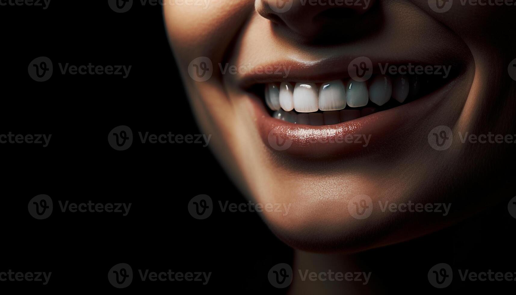 souriant Jeune femme avec une à pleines dents sourire, rayonnant bonheur et sensualité généré par ai photo