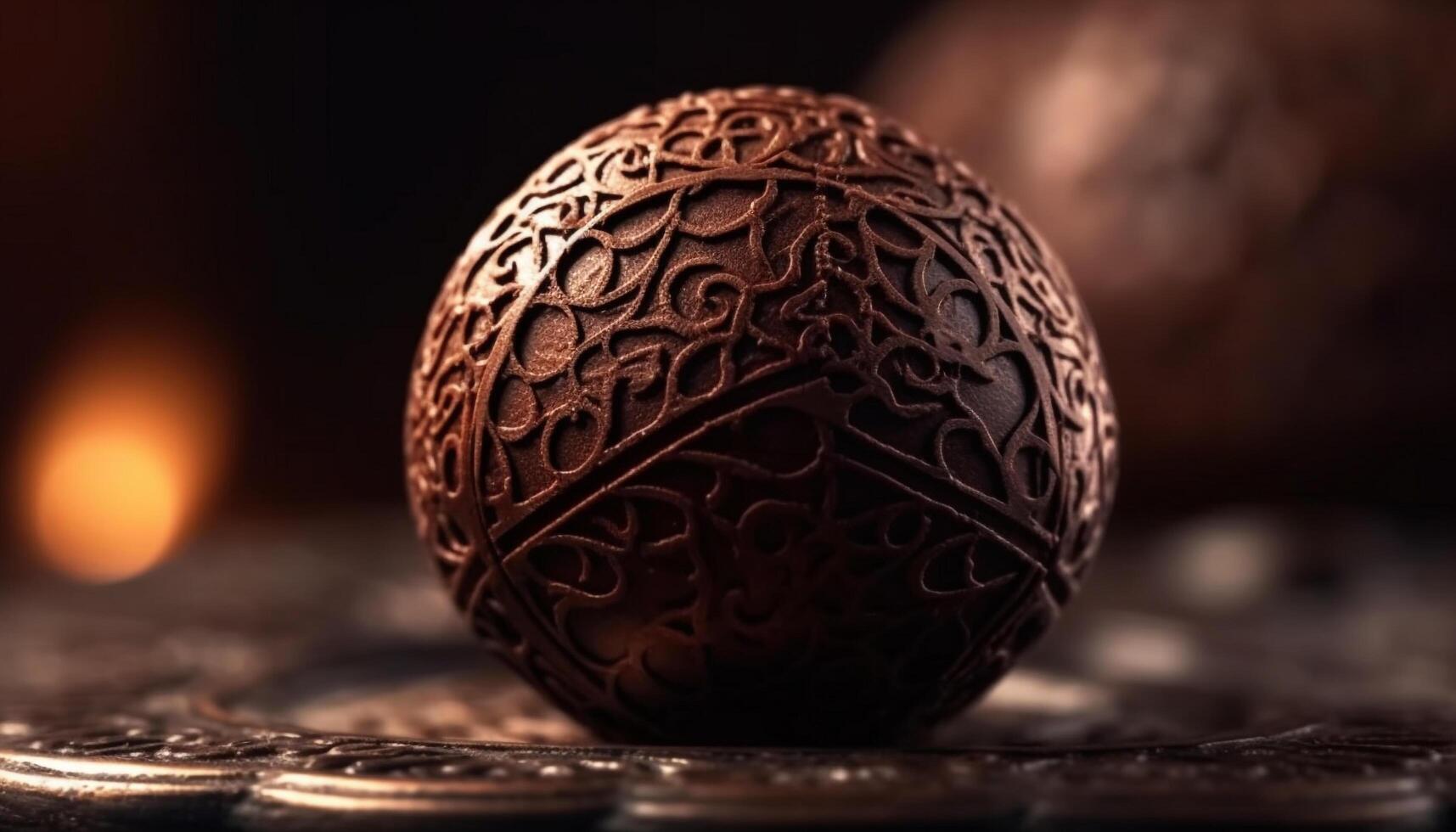 antique Chocolat Balle sur rustique bois tableau, symbole de spiritualité généré par ai photo