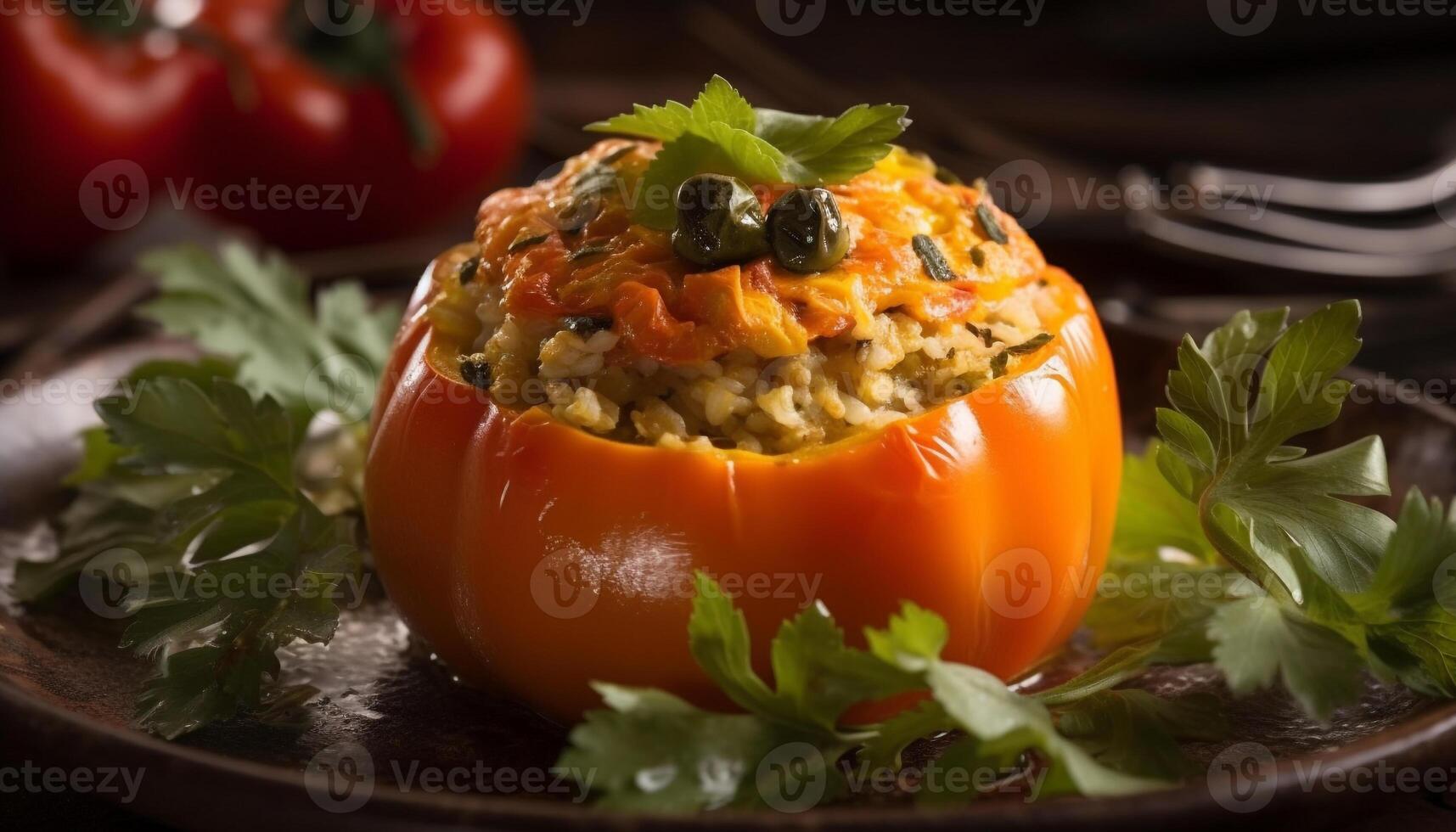 en bonne santé végétarien repas avec Frais biologique des légumes et grillé cloche poivre génératif ai photo