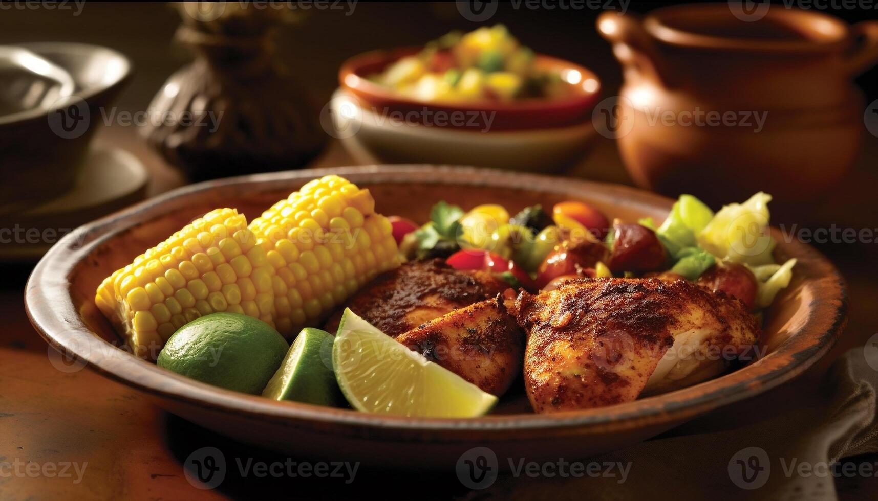 grillé poulet avec légume plaque, fraîcheur et en bonne santé en mangeant génératif ai photo