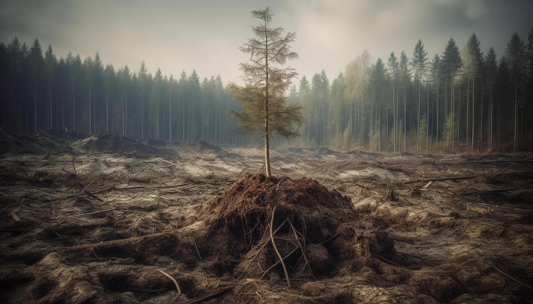 l'automne pin arbre des stands grand dans brûlé forêt paysage génératif ai photo