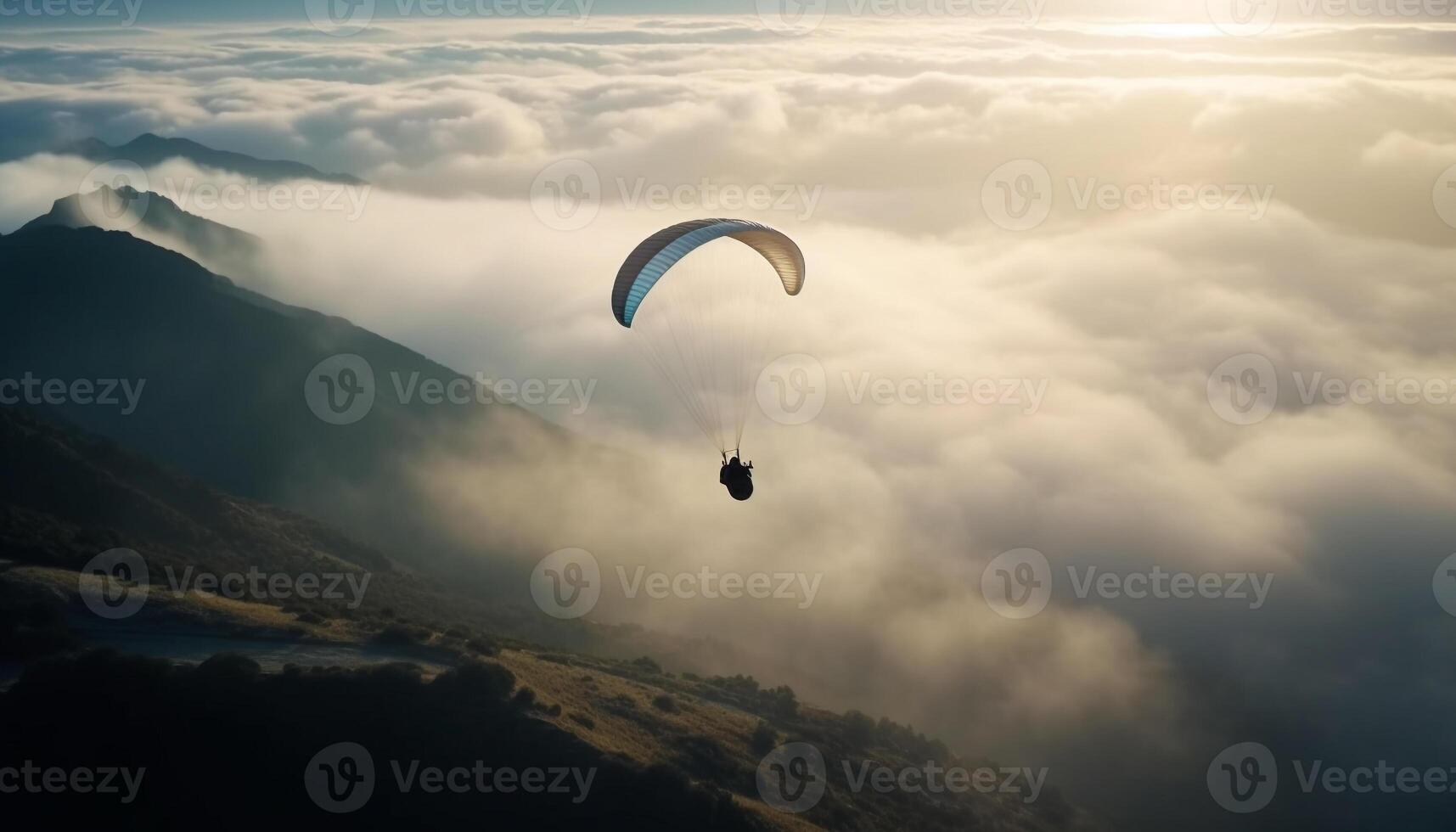 Hommes planer haute en haut dans milieu air, risquer danger pour aventure généré par ai photo