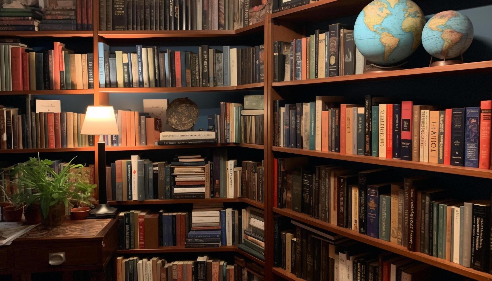 abondance de Littérature dans vieux façonné bibliothèque pour retour à école généré par ai photo