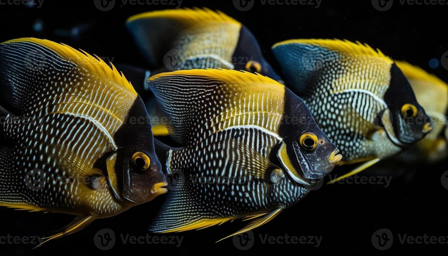 coloré école de pitre poisson nager dans magnifique corail récif généré par ai photo