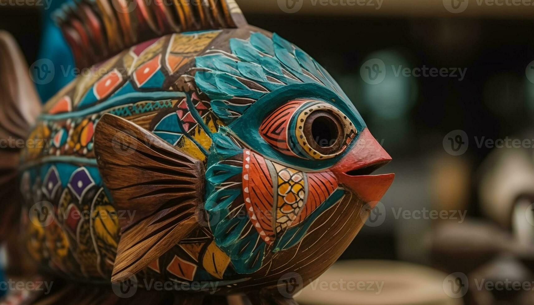 vibrant couleurs orner ancien poisson statue, symbole de indigène culture généré par ai photo