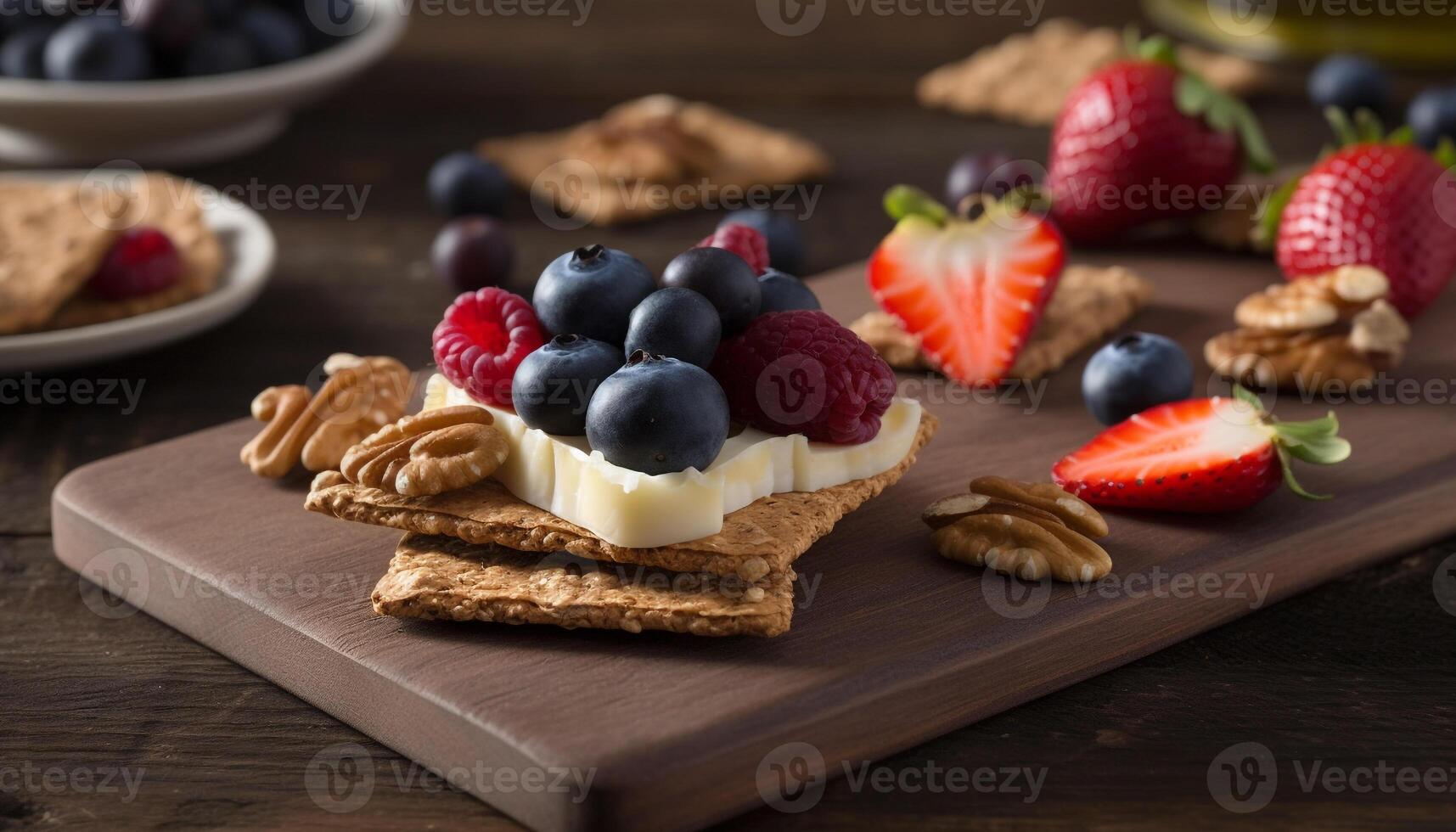 rustique fait maison baie dessert sur en bois assiette avec Chocolat indulgence généré par ai photo