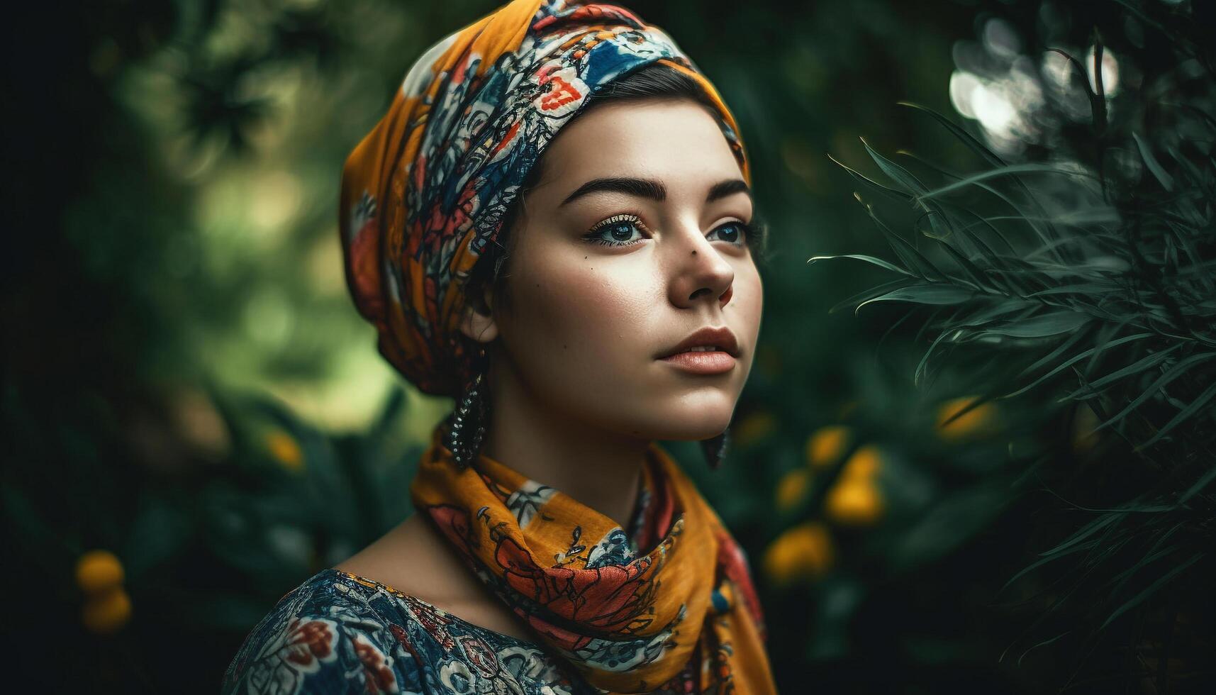 magnifique femme dans la nature dégage confiance et élégance, souriant vivement généré par ai photo