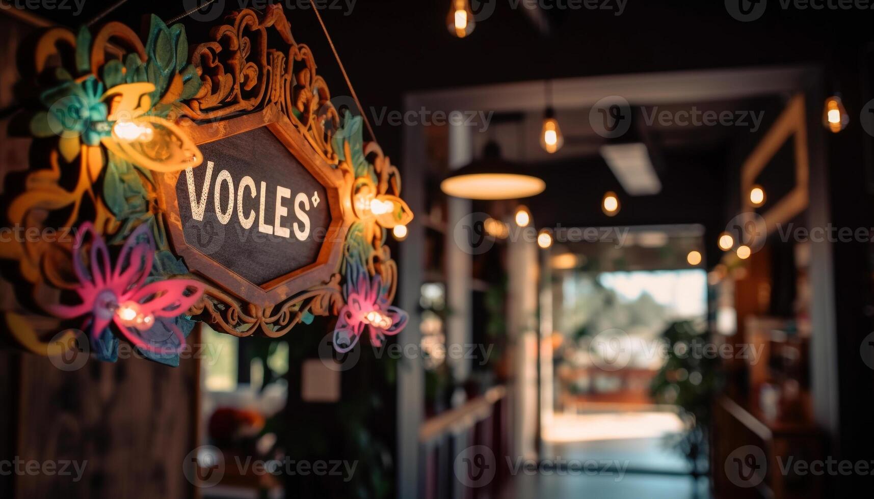 embrasé Noël décorations éclairer le foncé bar de fête atmosphère généré par ai photo