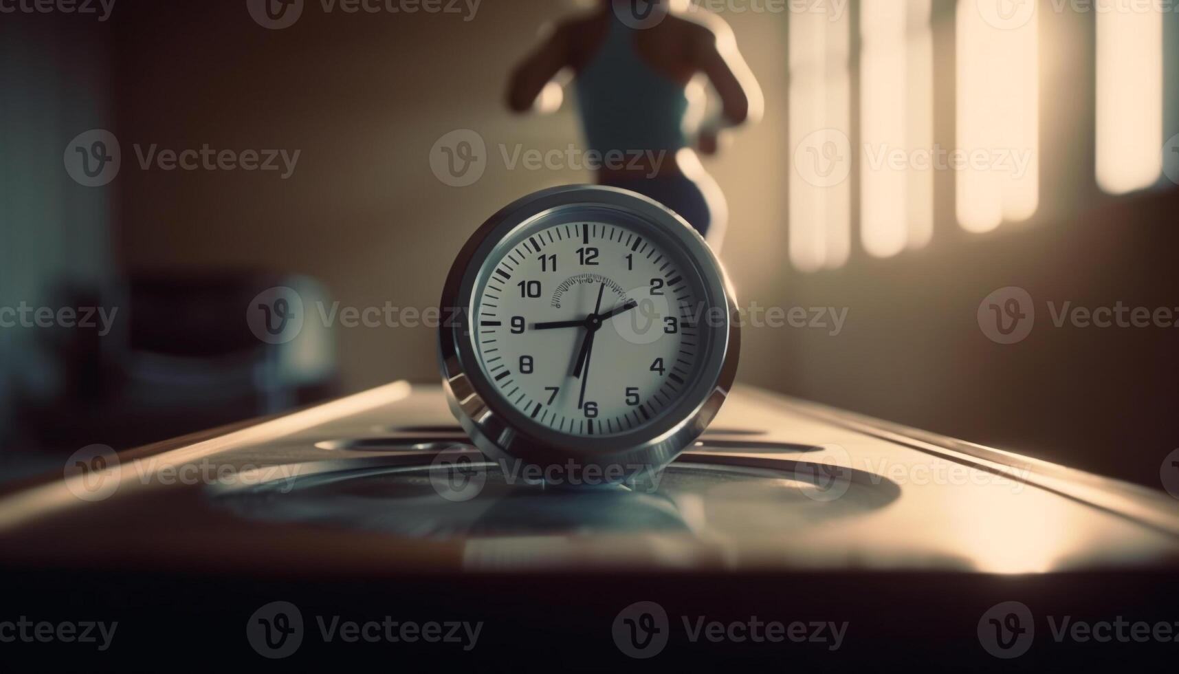 un la personne se réveille en haut à un vieux façonné alarme l'horloge généré par ai photo