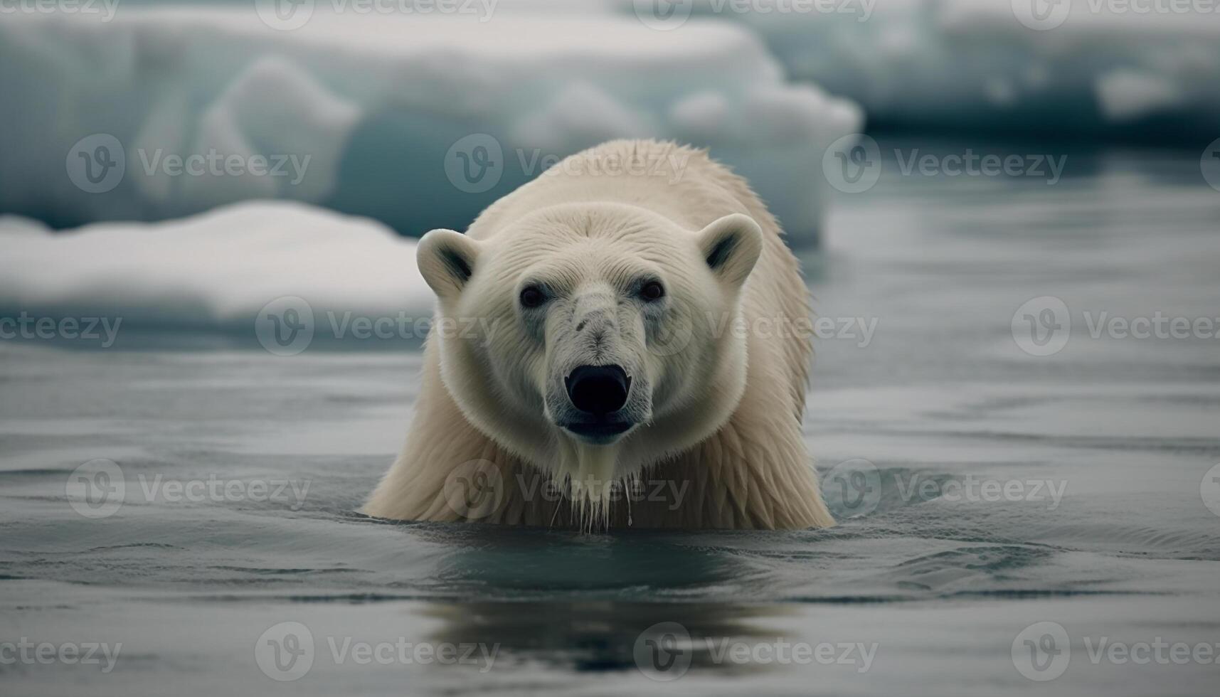 Arctique mammifère à la recherche mignon, humide fourrure, réflexion dans l'eau généré par ai photo