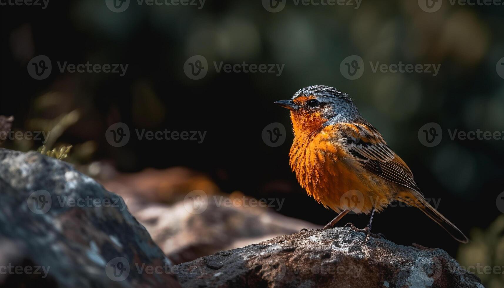 Jaune à tête merle se percher sur bifurquer, en chantant dans tranquille forêt généré par ai photo