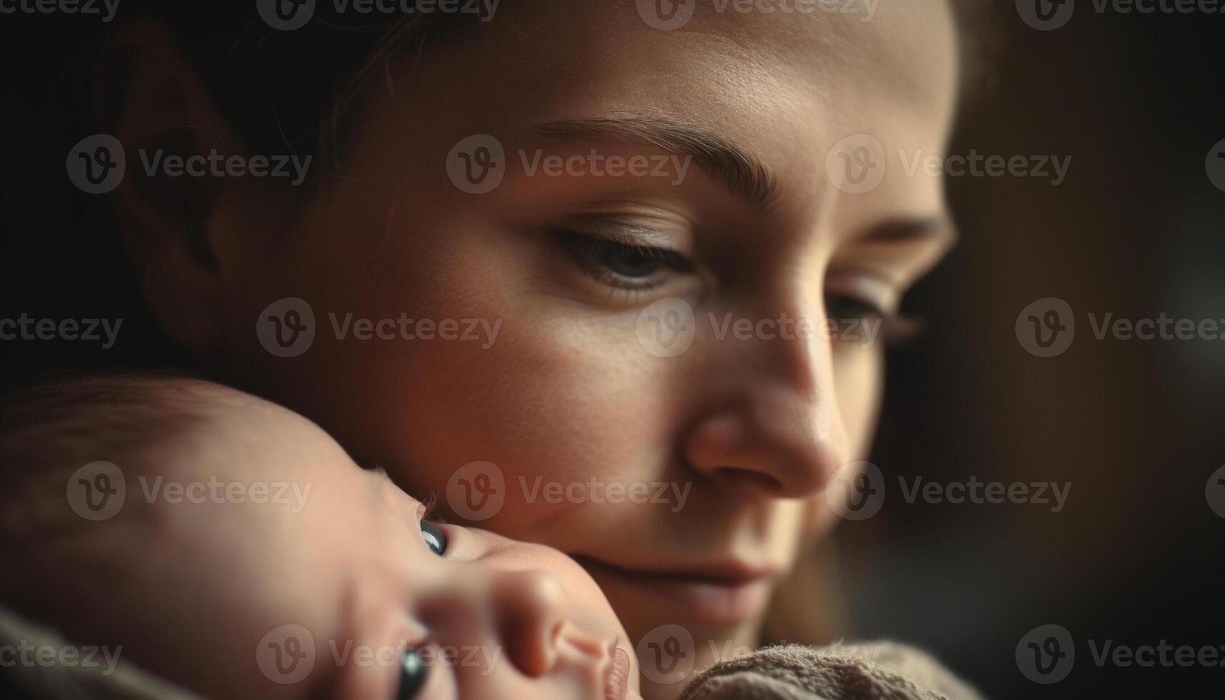 mère embrassement nouveau née fils, famille collage dans Accueil intérieur généré par ai photo