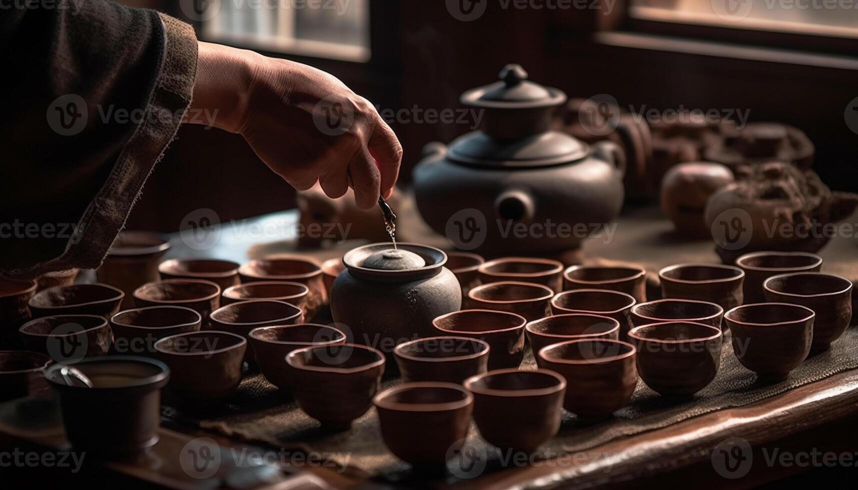 artisans travail avec argile, filage roue, création faïence poterie généré par ai photo