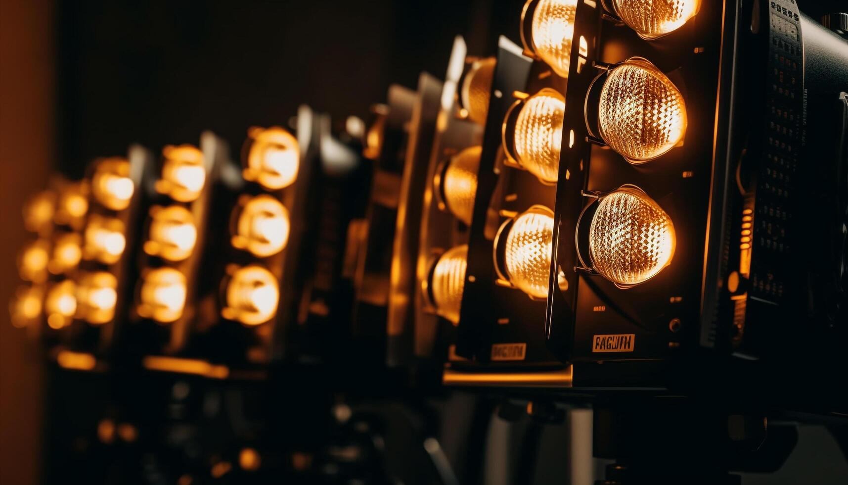 boîte de nuit étape illuminé avec brillant halogène lumières et réflecteurs généré par ai photo