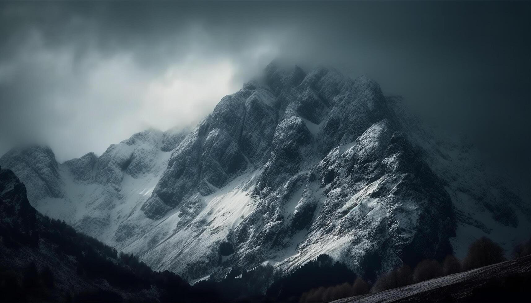 majestueux Montagne gamme, neige plafonné pics, panoramique beauté dans la nature généré par ai photo