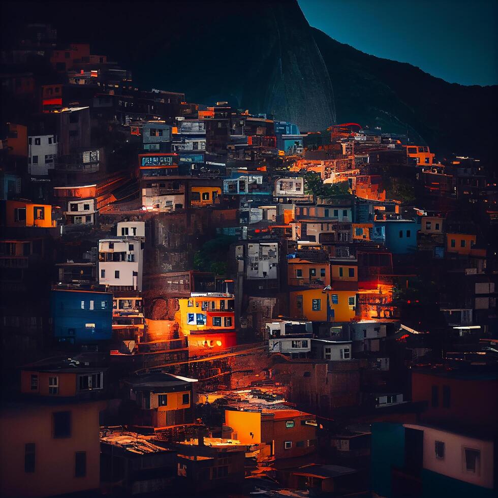 nuit dans paysage urbain en plein air avec illuminé architecture ,génératif ai photo