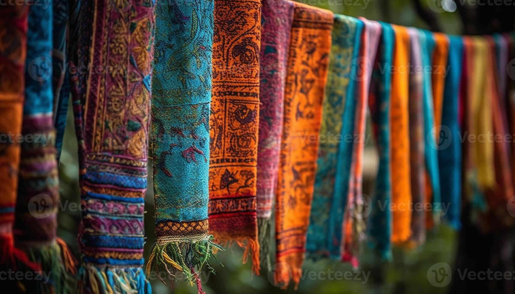 vibrant kilim tapis tissé avec fleuri motifs décorer boutique des murs généré par ai photo