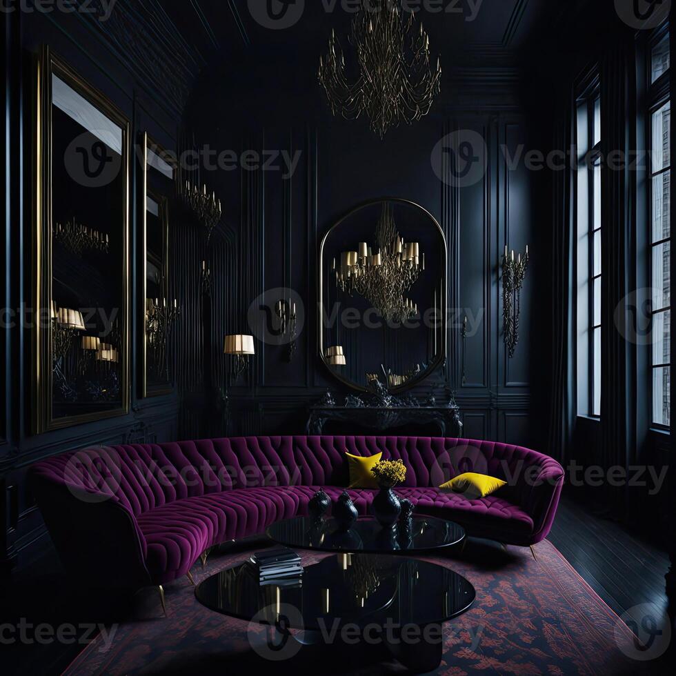 Royal foncé intérieur. luxueux meubles. génératif ai photo