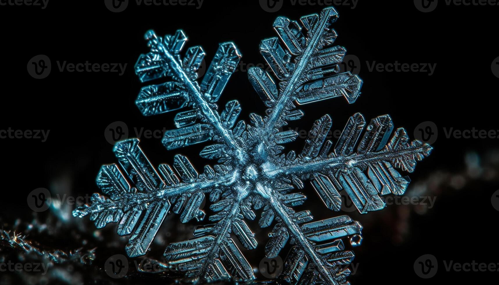 hiver beauté dans la nature une proche en haut de une flocon de neige cristal généré par ai photo