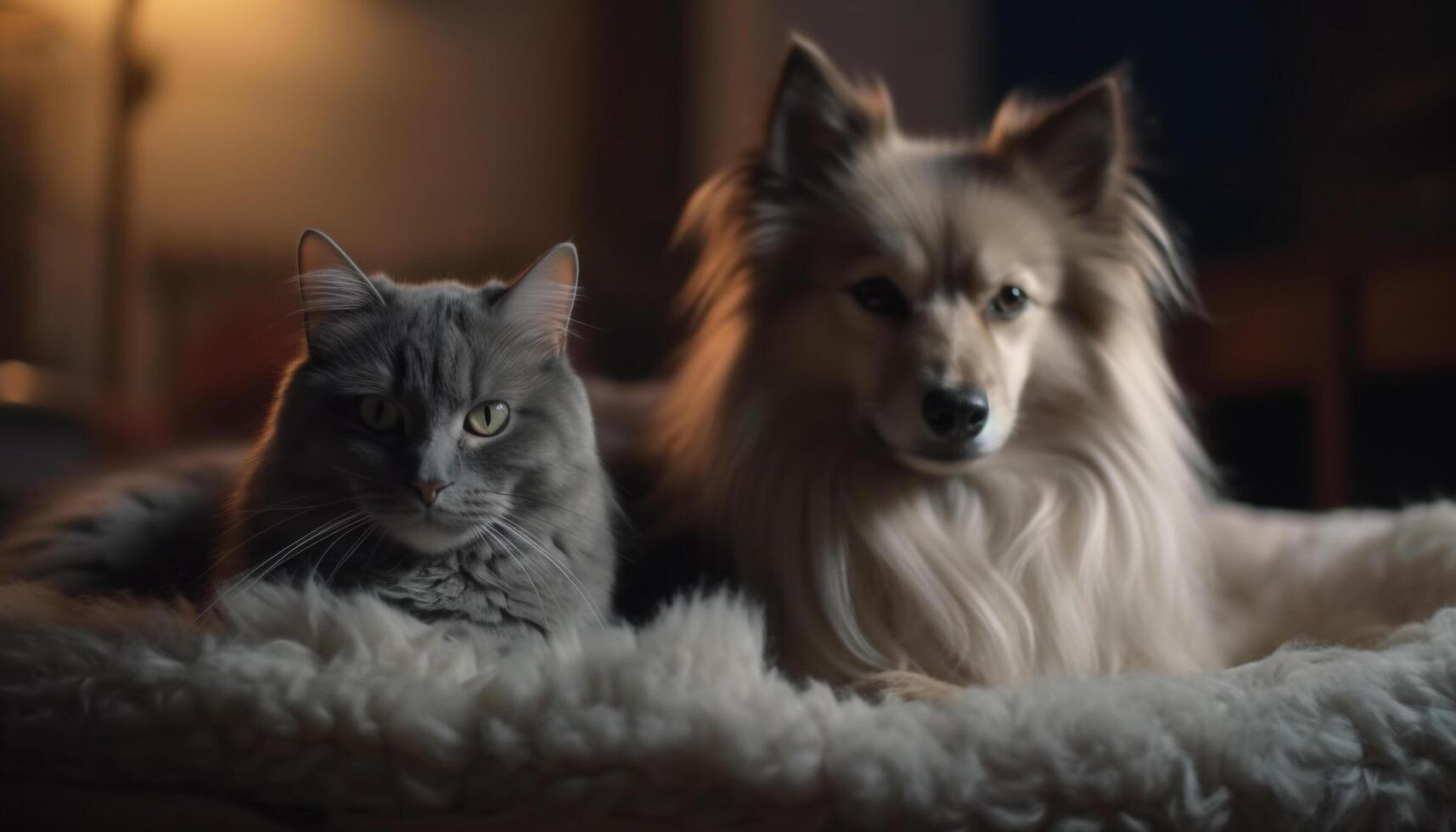 duveteux de race chiot et chaton en train de dormir ensemble pacifiquement généré par ai photo