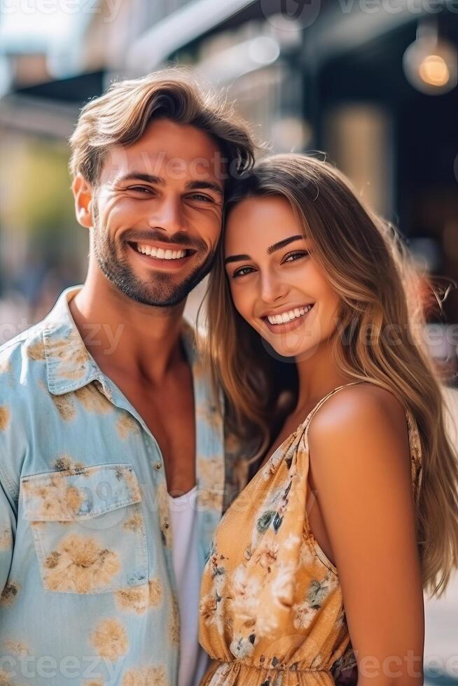 portrait romantique couple sur ville rue ai génératif photo