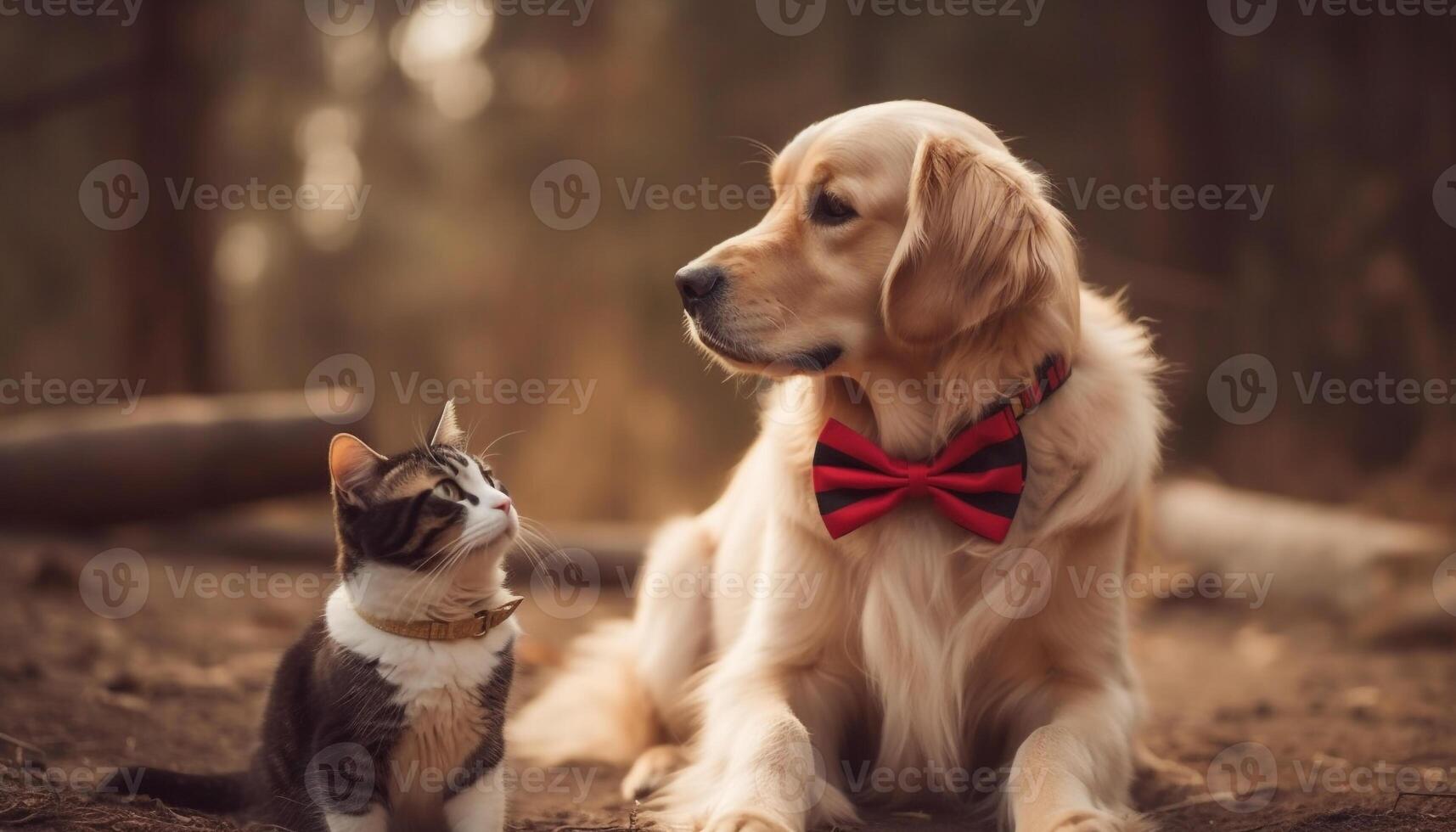 espiègle chiot et chaton prendre plaisir la nature en plein air généré par ai photo