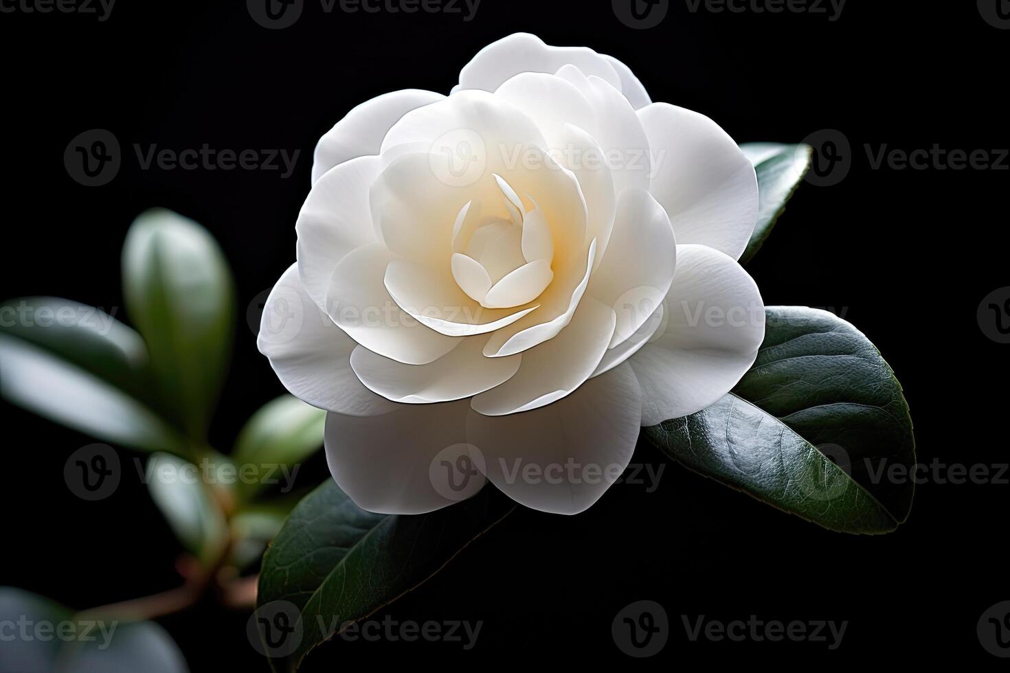 portrait magnifique camélia fleur isolé sur noir ai génératif photo