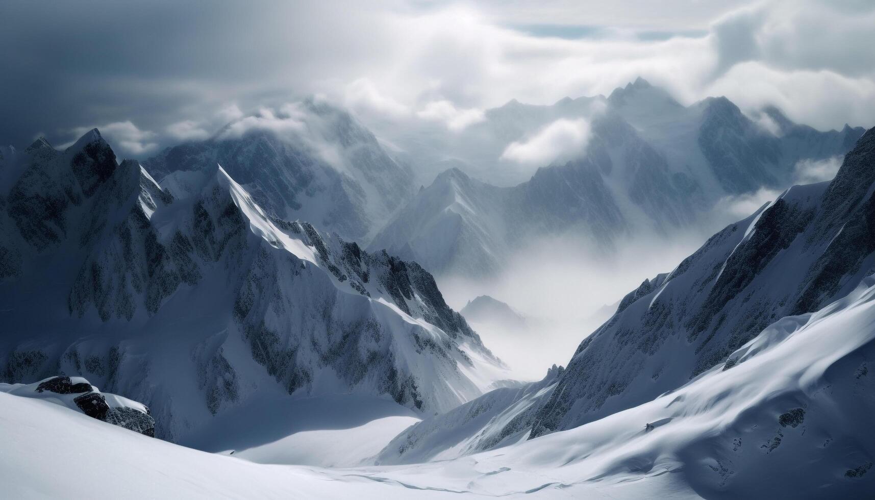 haute en haut dans congelé Montagne intervalle aventure généré par ai photo