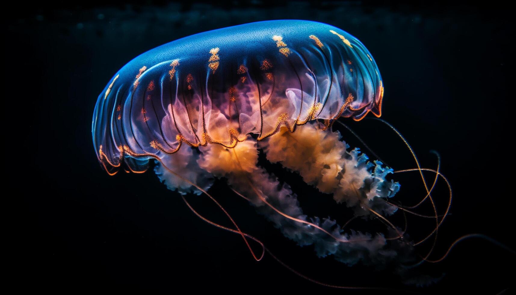 embrasé lune méduse, beauté dans sous-marin mouvement généré par ai photo