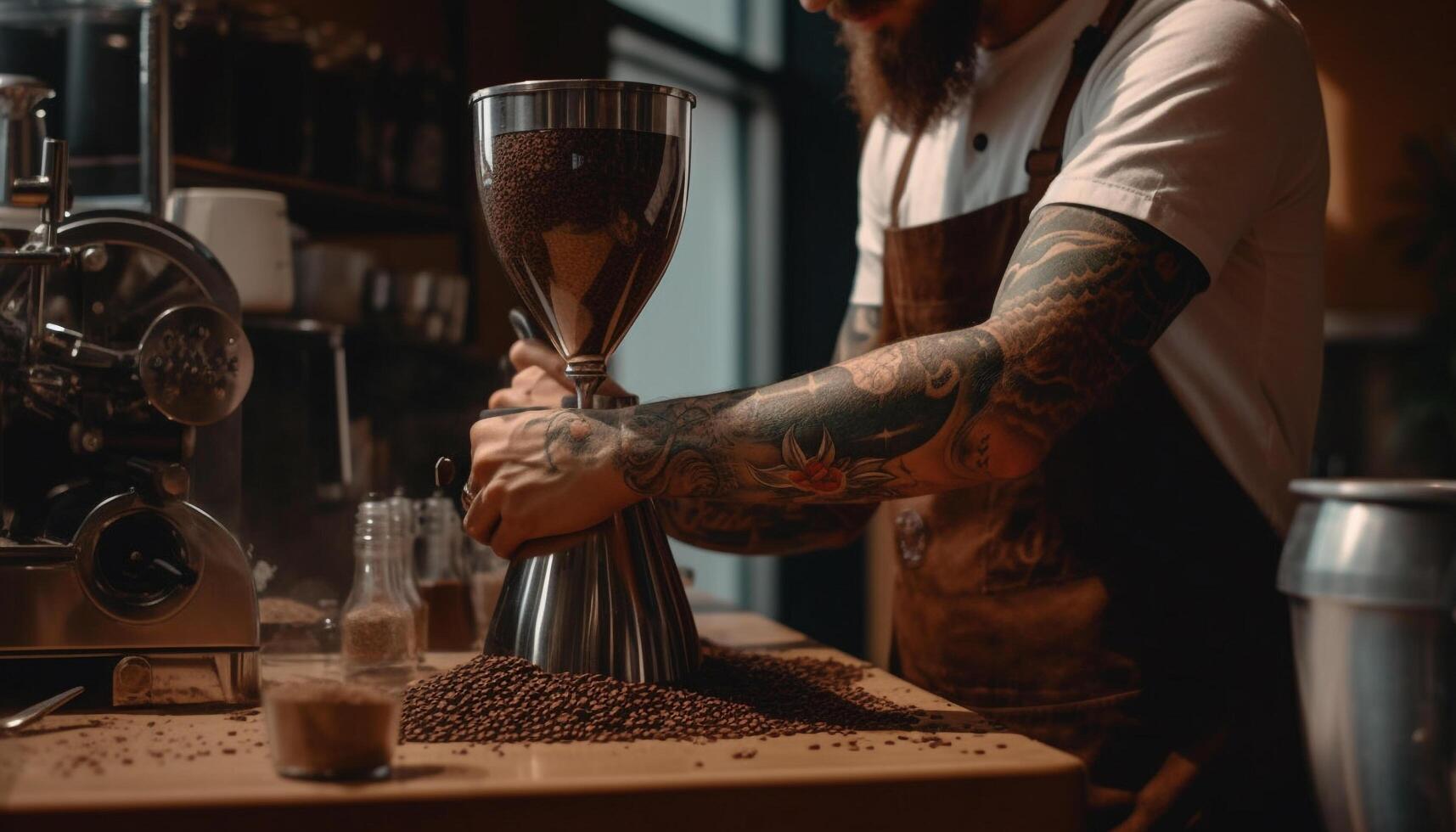 le barman, un entrepreneur, en toute confiance prépare café généré par ai photo