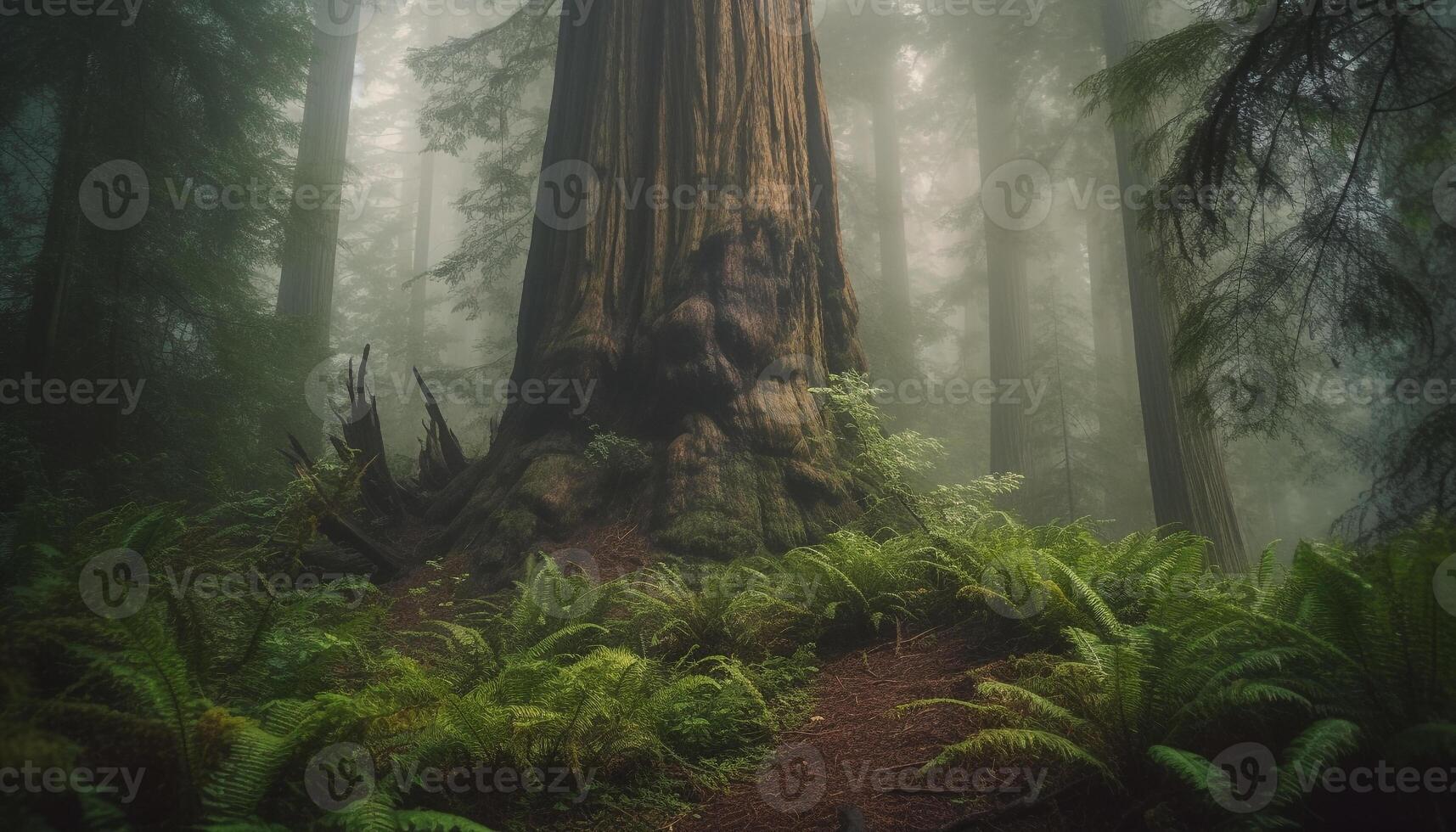 majestueux conifère des arbres créer sinistre, tranquille scène généré par ai photo