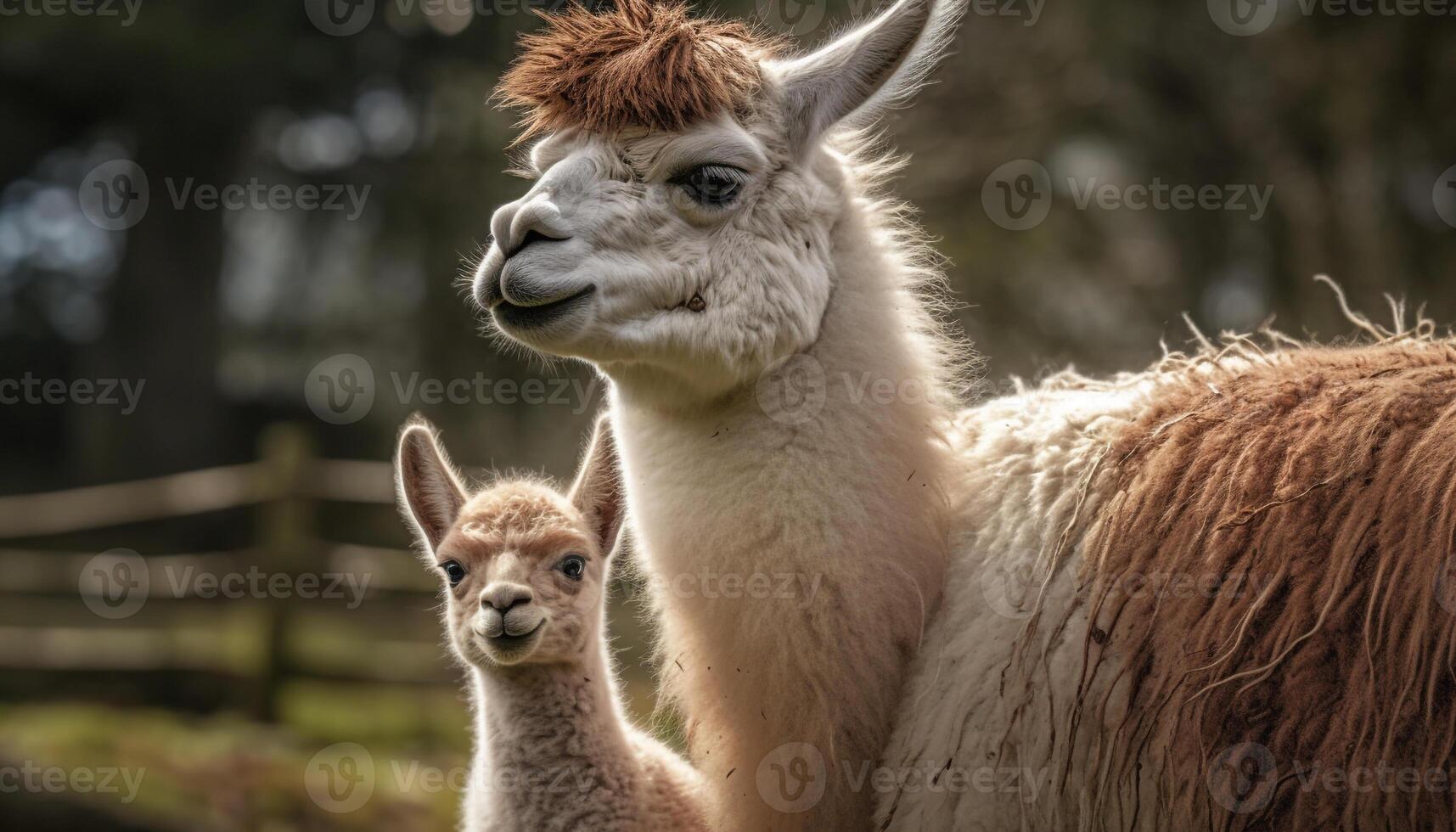 duveteux alpaga broute dans vert prairie, mignonne portrait généré par ai photo