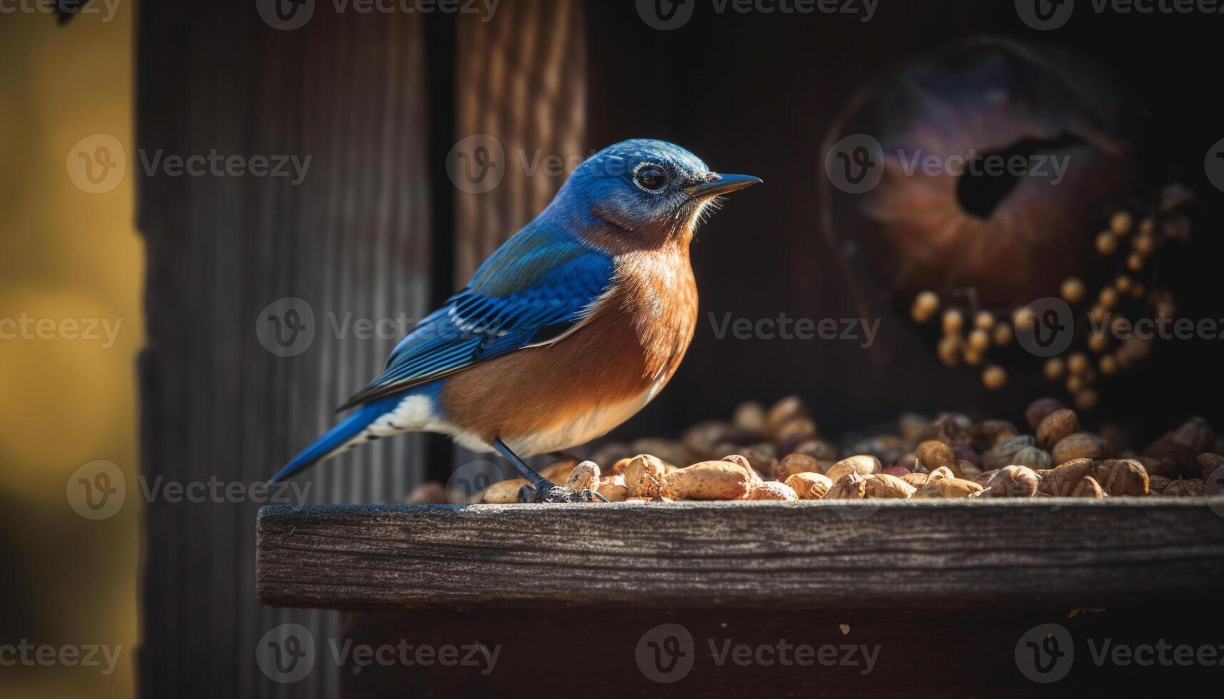 petit mésange se percher sur bifurquer, en mangeant nourriture généré par ai photo