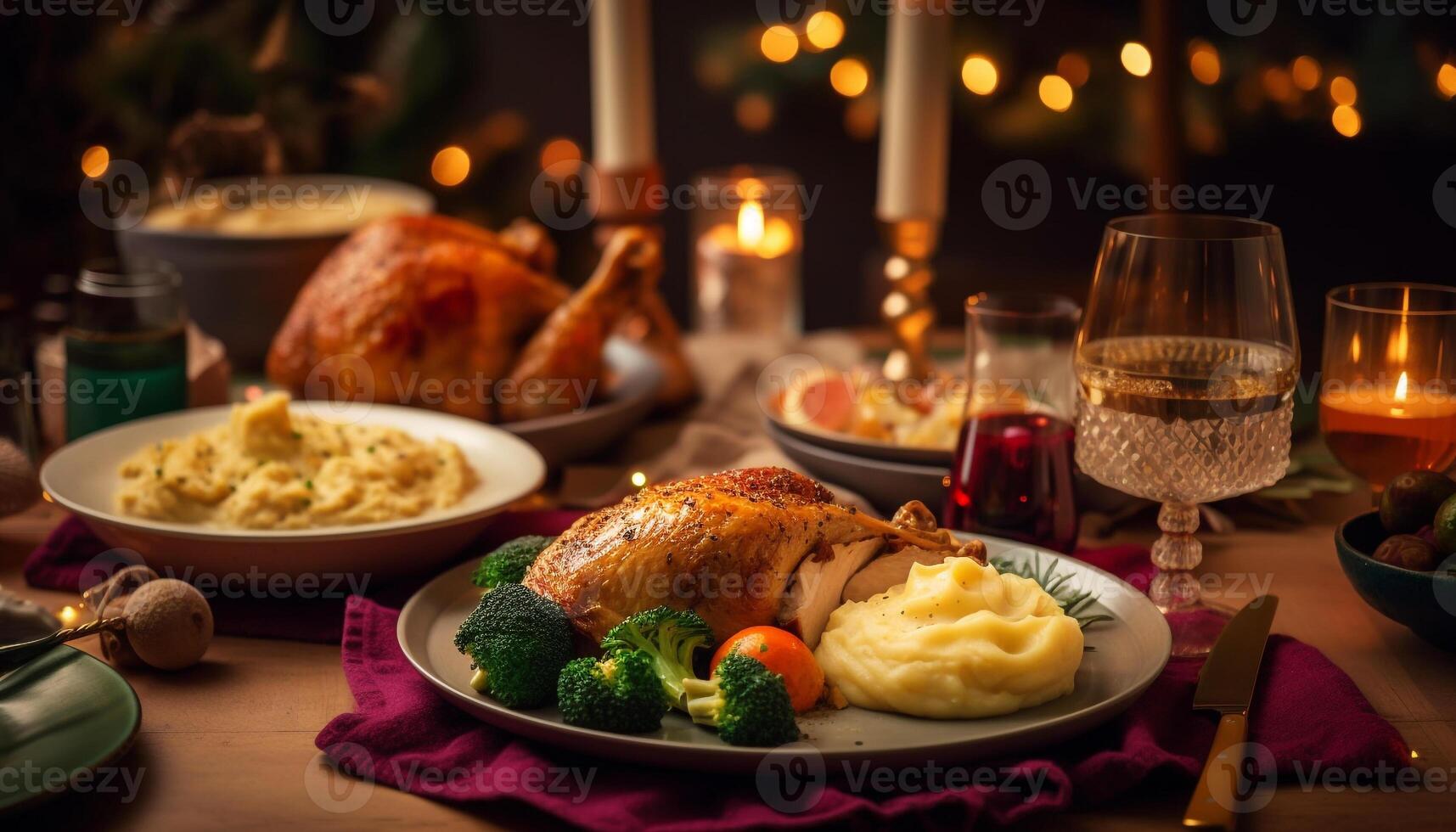 rôti dinde et en purée patates, une fête le banquet généré par ai photo