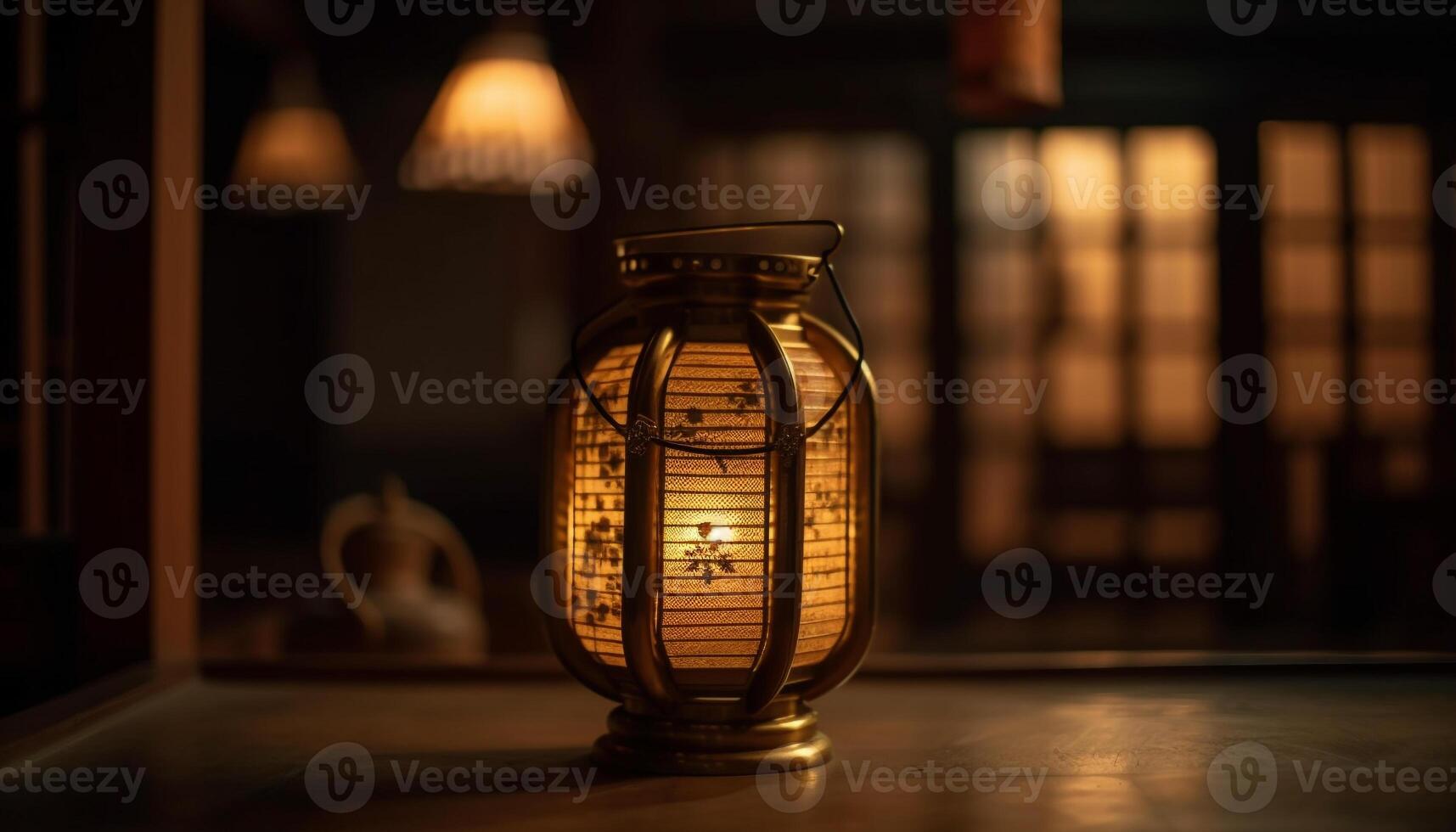 antique lanterne brille avec chaud aux chandelles à l'intérieur généré par ai photo