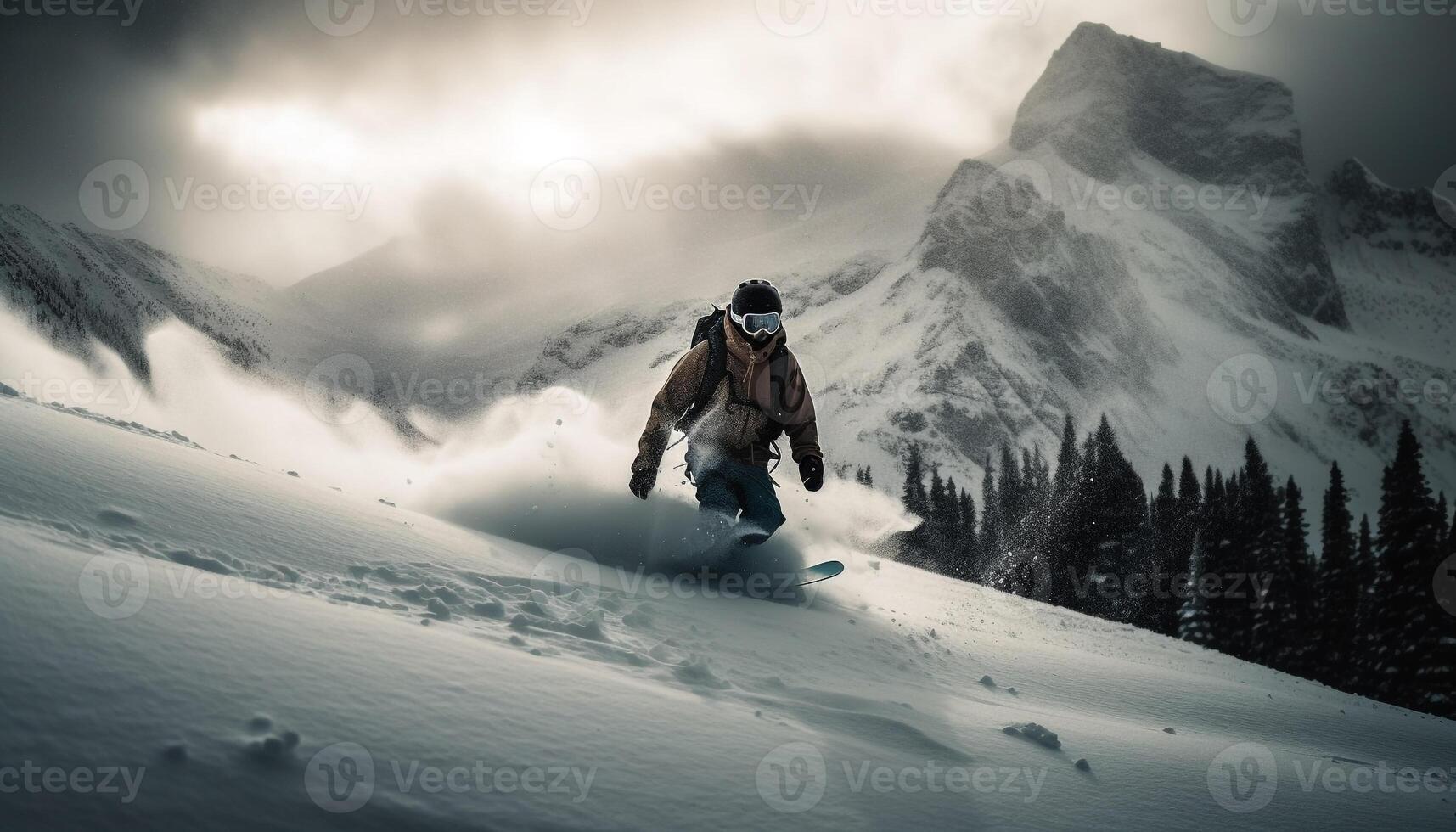 un la personne planche a neige vers le bas une Montagne pente généré par ai photo