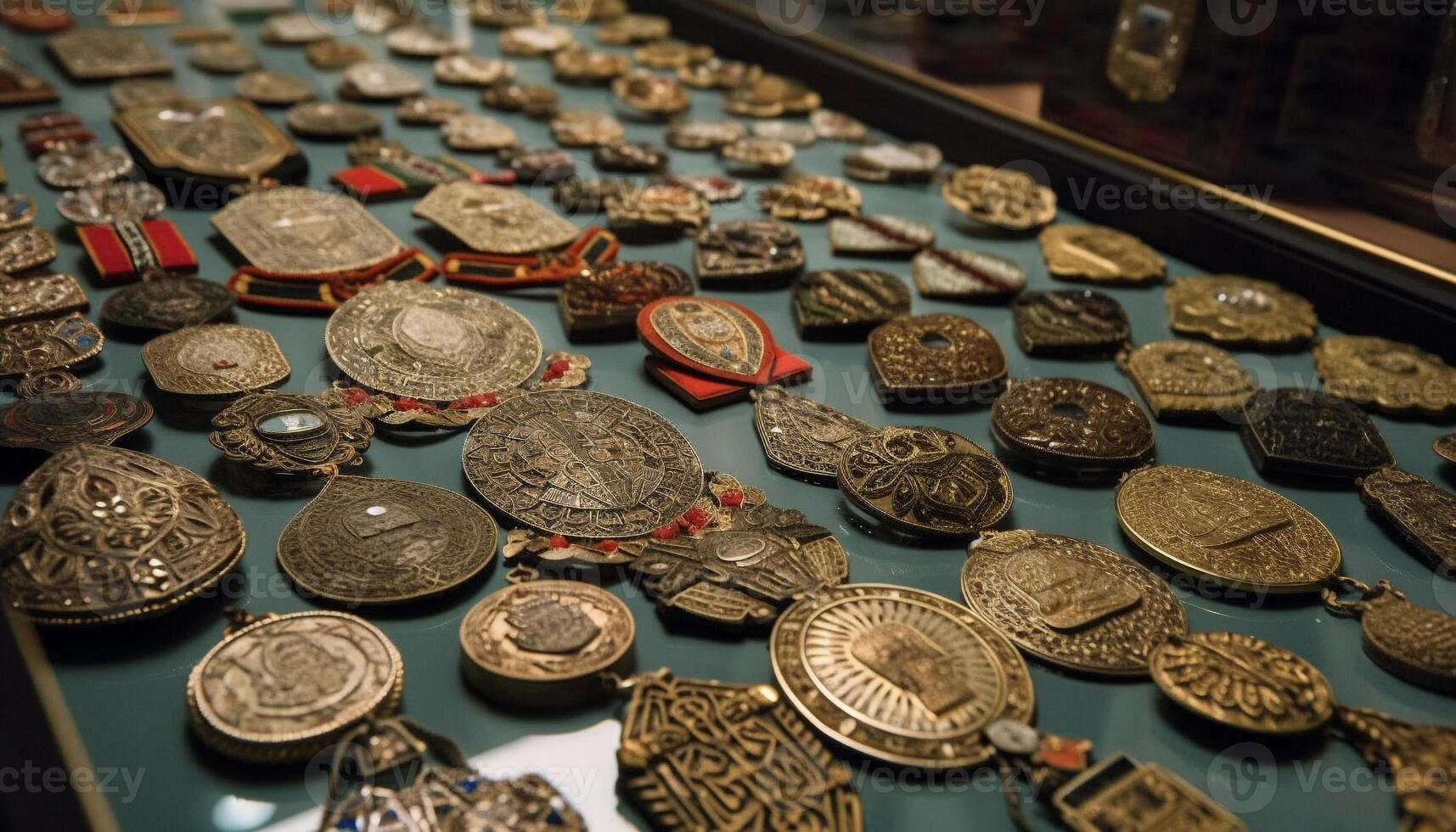 ancien métal bijoux collection, brillant et fleuri généré par ai photo