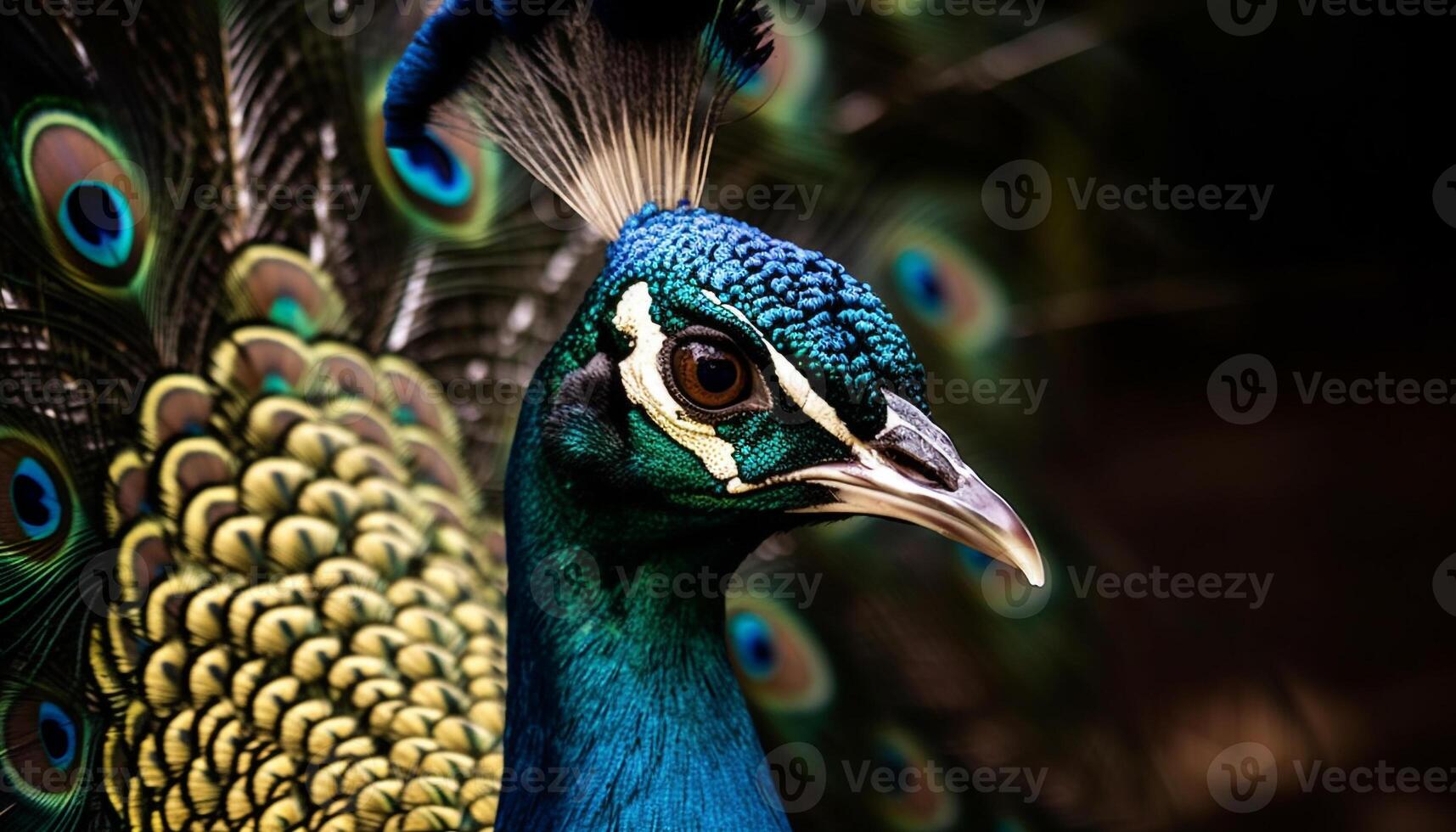 majestueux paon exhibe vibrant multi coloré plume modèle généré par ai photo