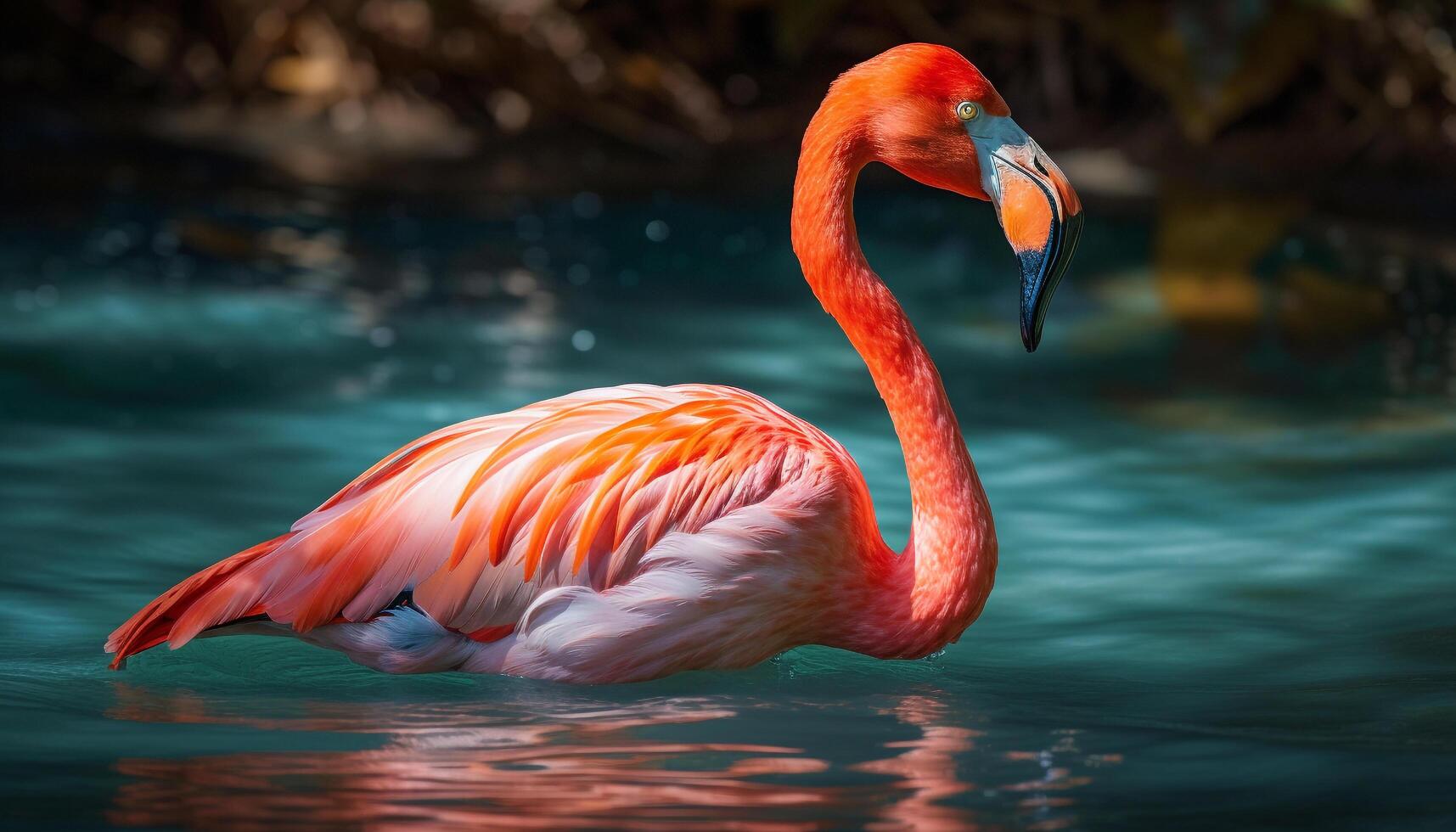 flamant élégance dans tranquille Caraïbes des eaux généré par ai photo