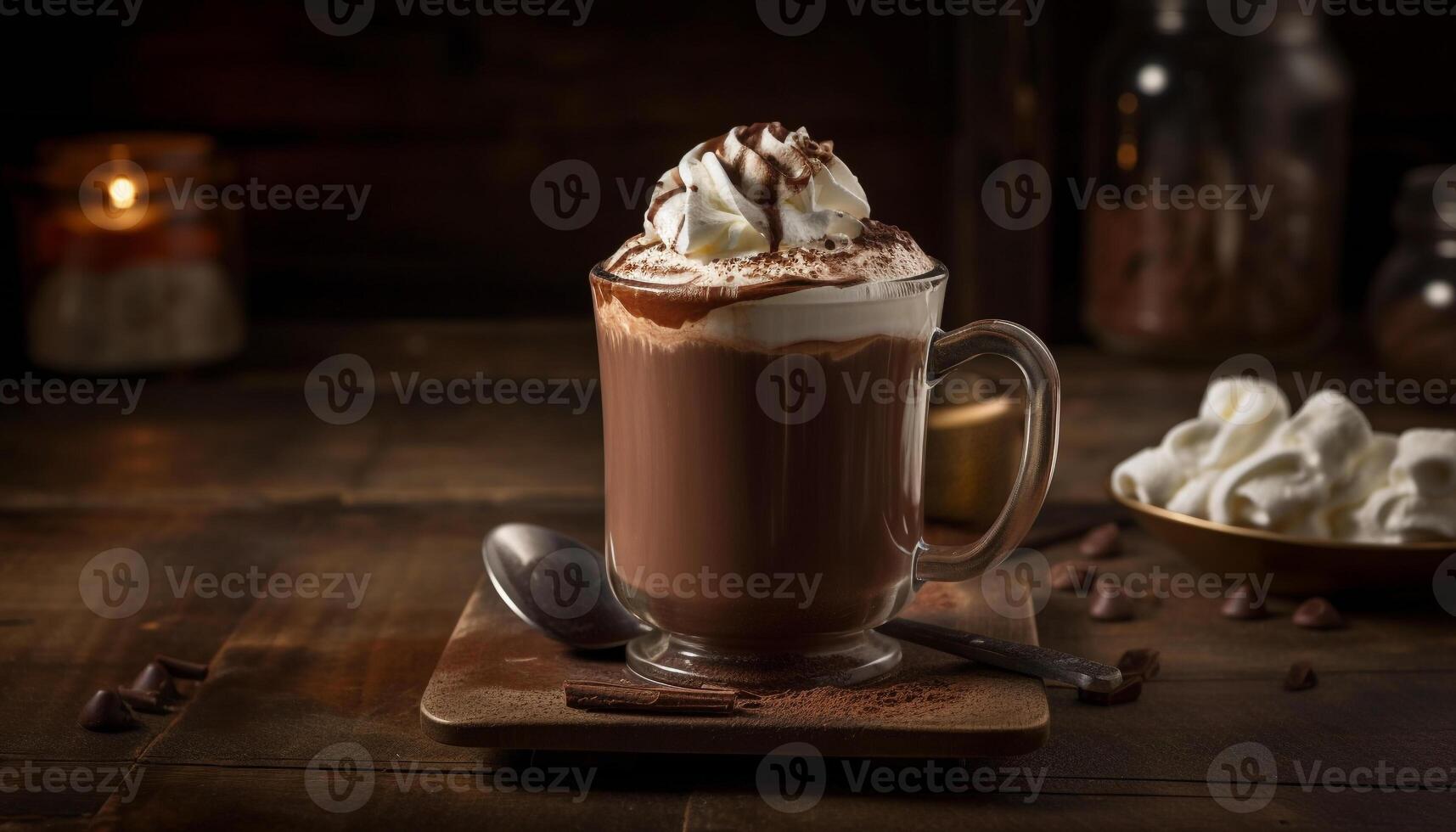 gourmet chaud Chocolat Milk-shake avec fouetté crème généré par ai photo