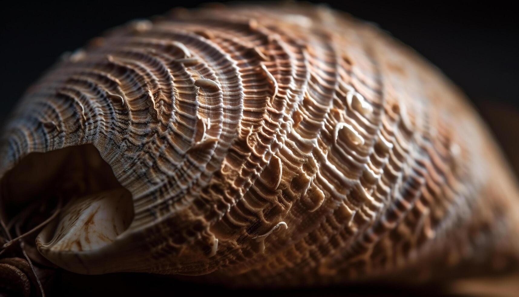 Jaune escargot coquille spirales dans foncé l'eau généré par ai photo