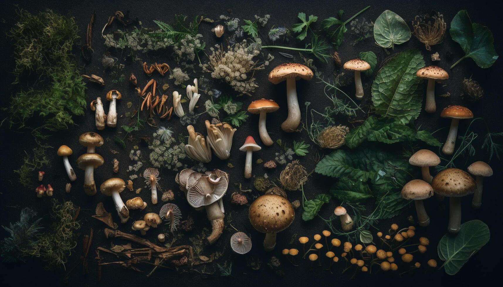 Frais biologique champignons collection sur l'automne forêt table généré par ai photo