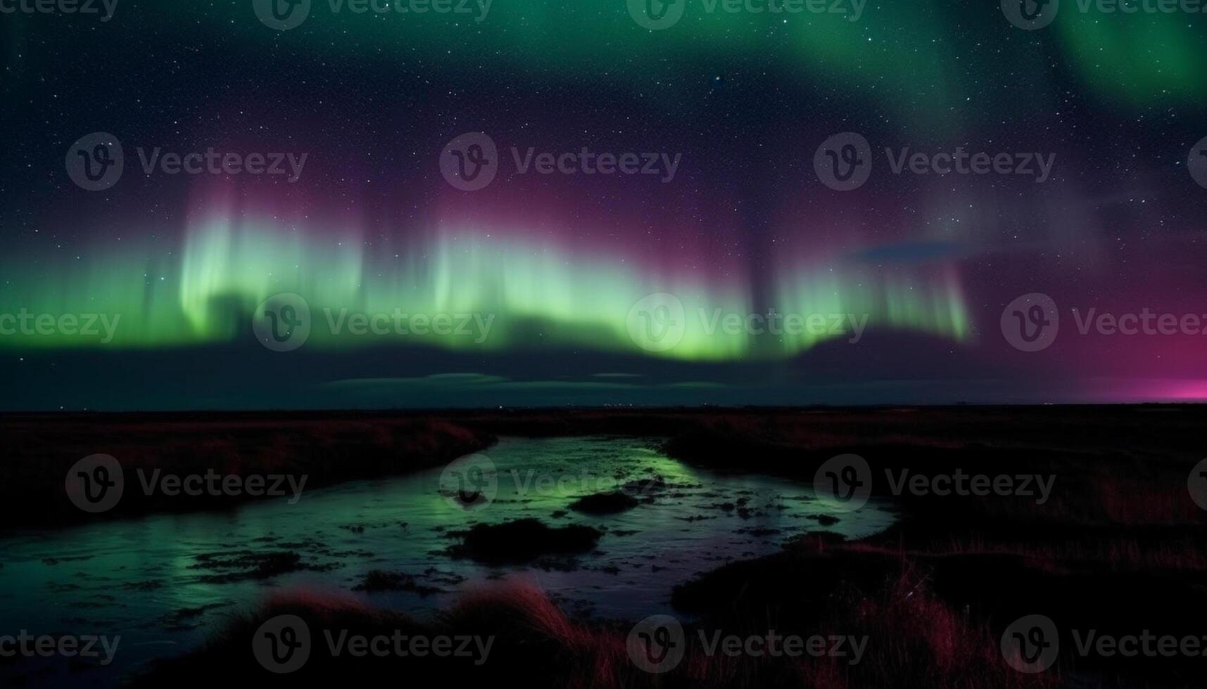 majestueux Montagne intervalle illuminé par aurore borealis généré par ai photo