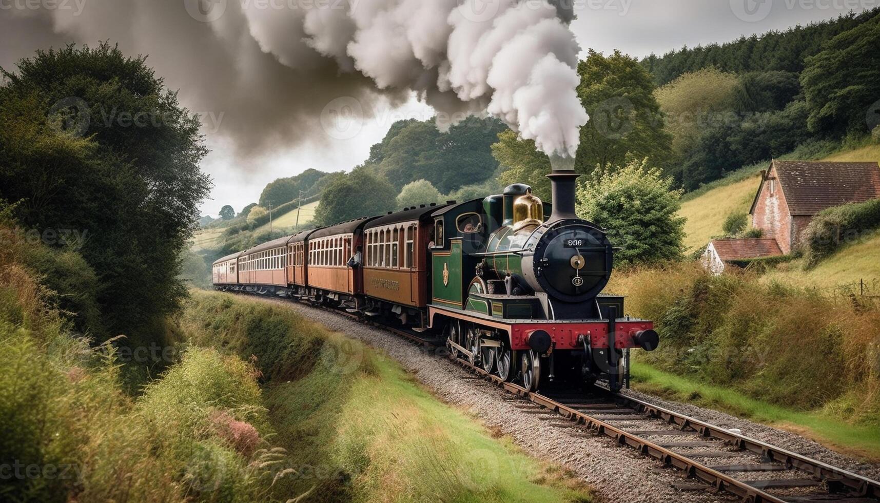 antique locomotive communiqués fumée, voyages chemin de fer Piste généré par ai photo